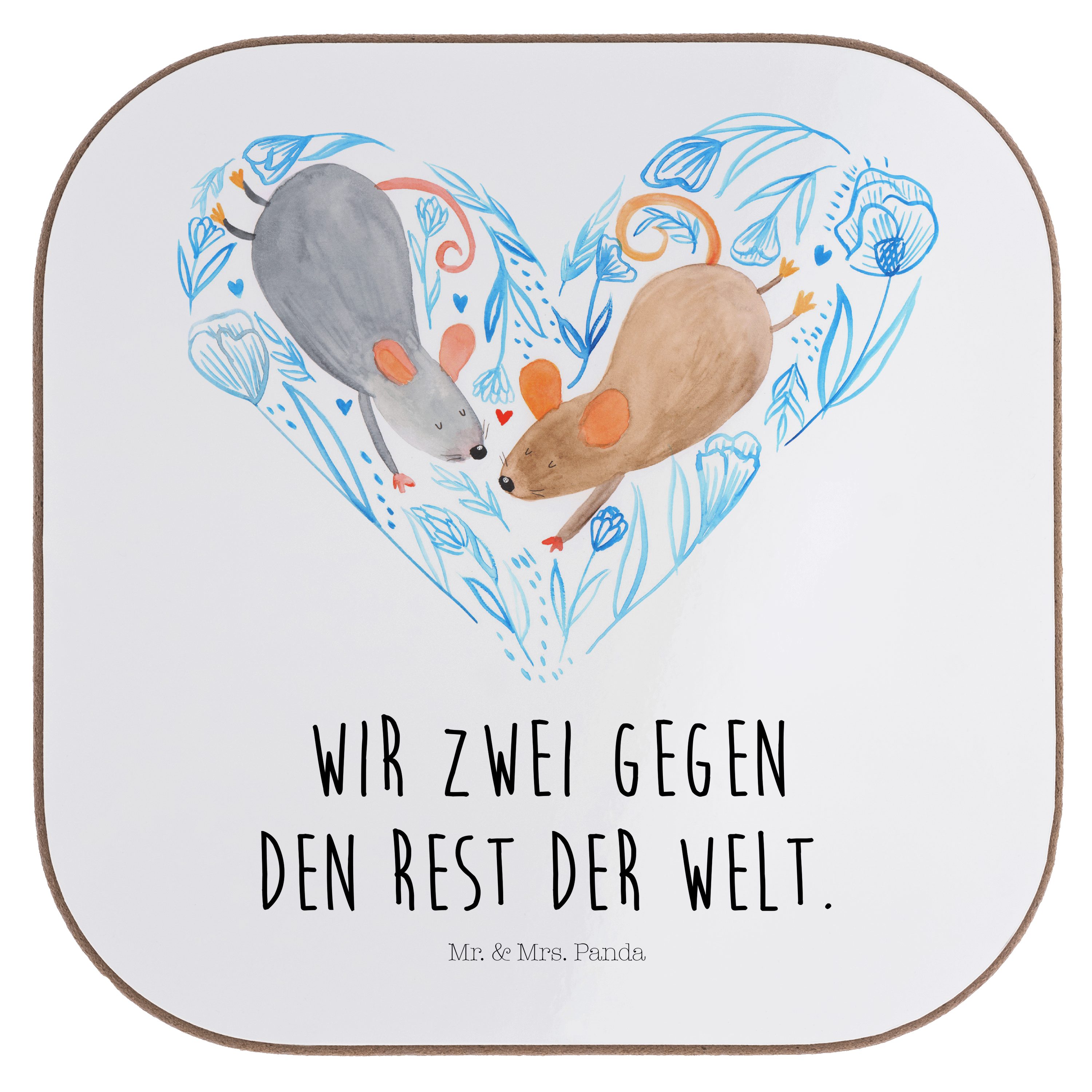 Mr. & Mrs. Panda - Freundin, Herz Heiratsantrag, Liebesgeschenk, - 1-tlg. Geschenk, Weiß Mäuse Getränkeuntersetzer