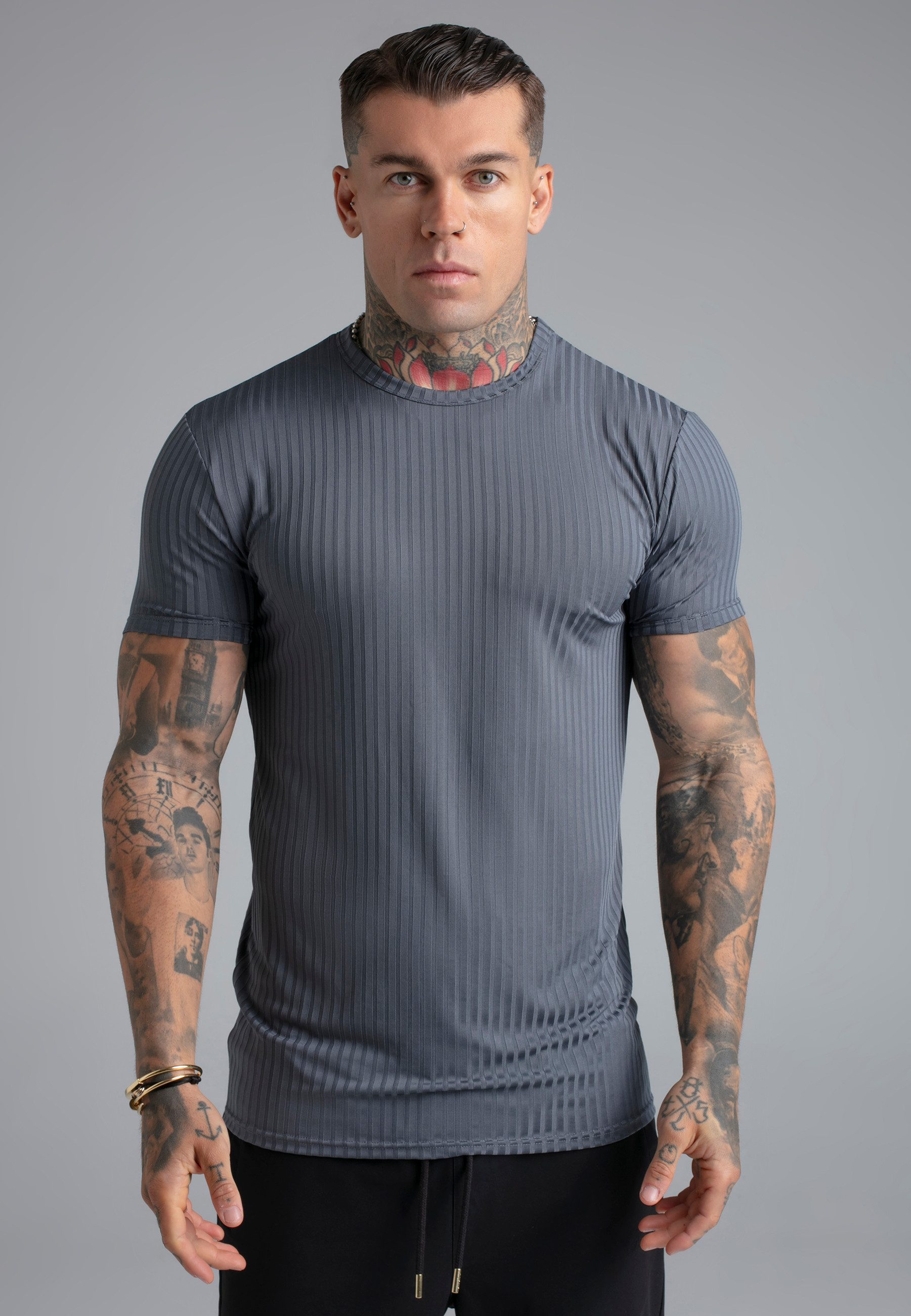 T-Shirt SikSilk Herren Blau Muscle Fit T-Shirt