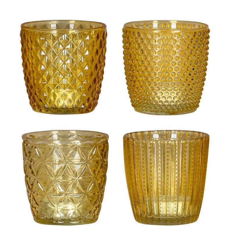 Levandeo® Teelichthalter, 4er Set Windlicht H7,5cm Glas Gelb Teelichthalter Tischdeko Kerzen