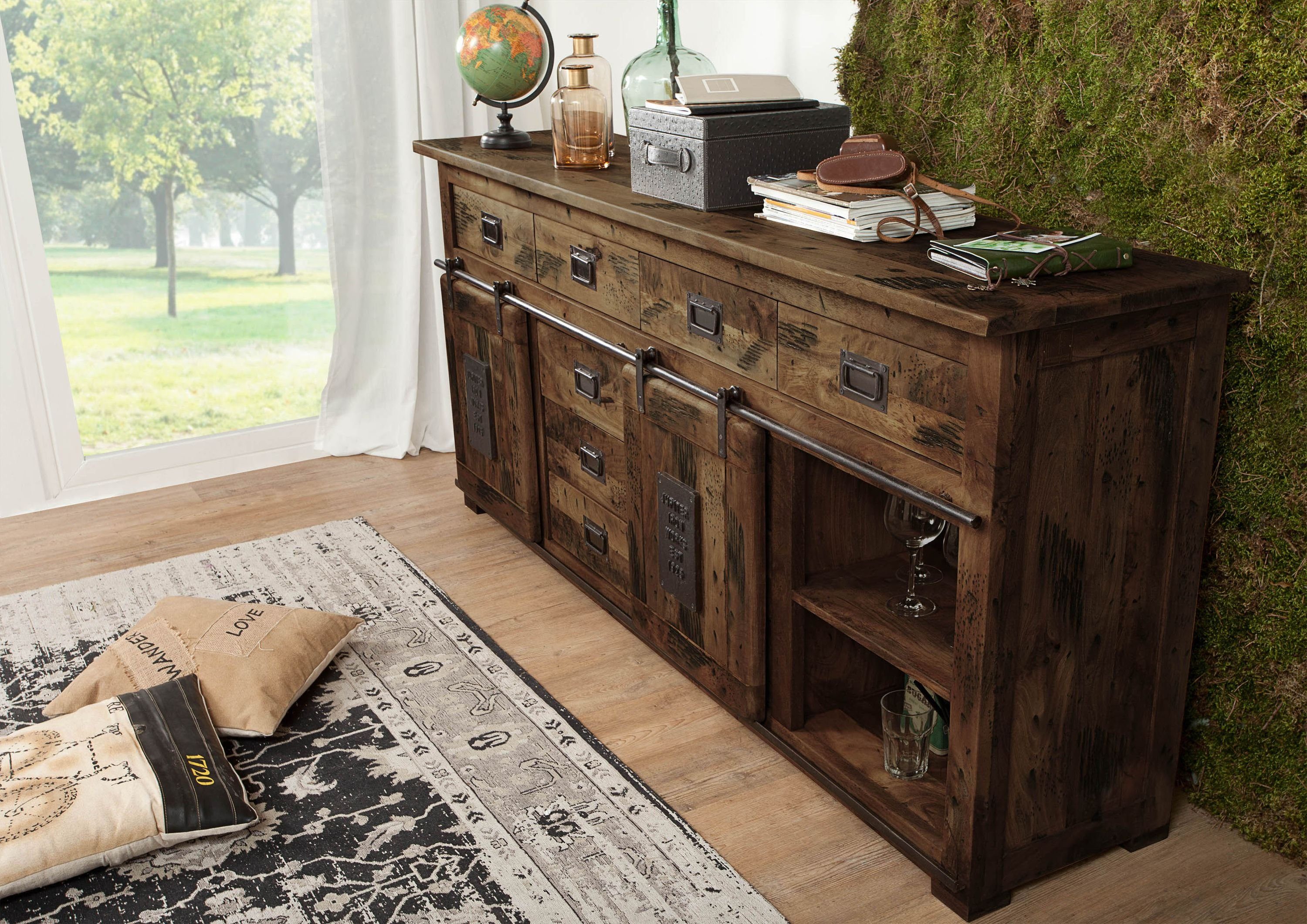 Massivmoebel24 Sideboard (Sideboard Mango 200x45x90 braun günstig online kaufen