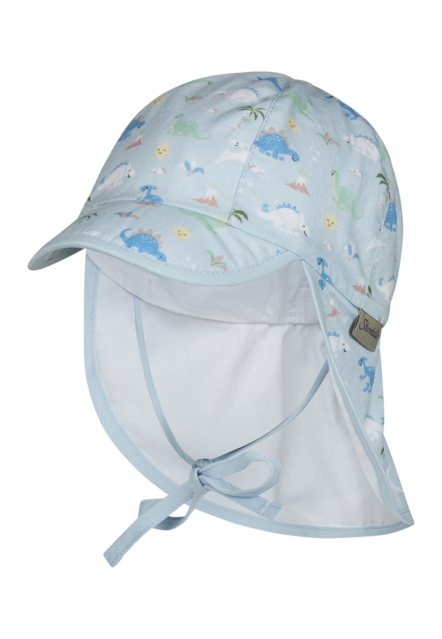 Sterntaler® Schirmmütze UV-Schutz 50+ (1-St) Schirmmütze aus Popeline mit Dinowelt Motiv, Nackenschutz & Bindeband