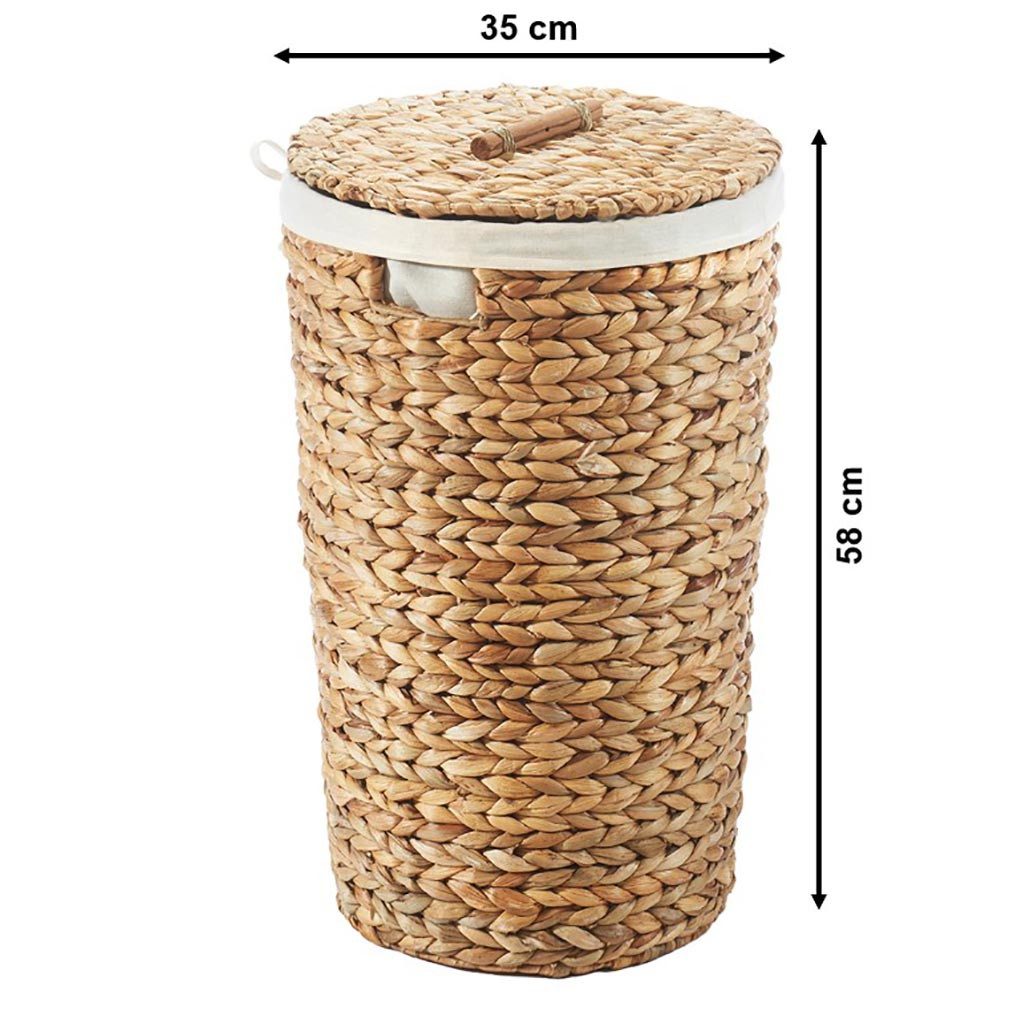 Kobolo Wäschekorb Aufbewahrungskorb MIRA aus Wasserhyazinthe mit Deckel und herausnehmba (Einzelstück, mit Deckel und Stoffeinsatz)
