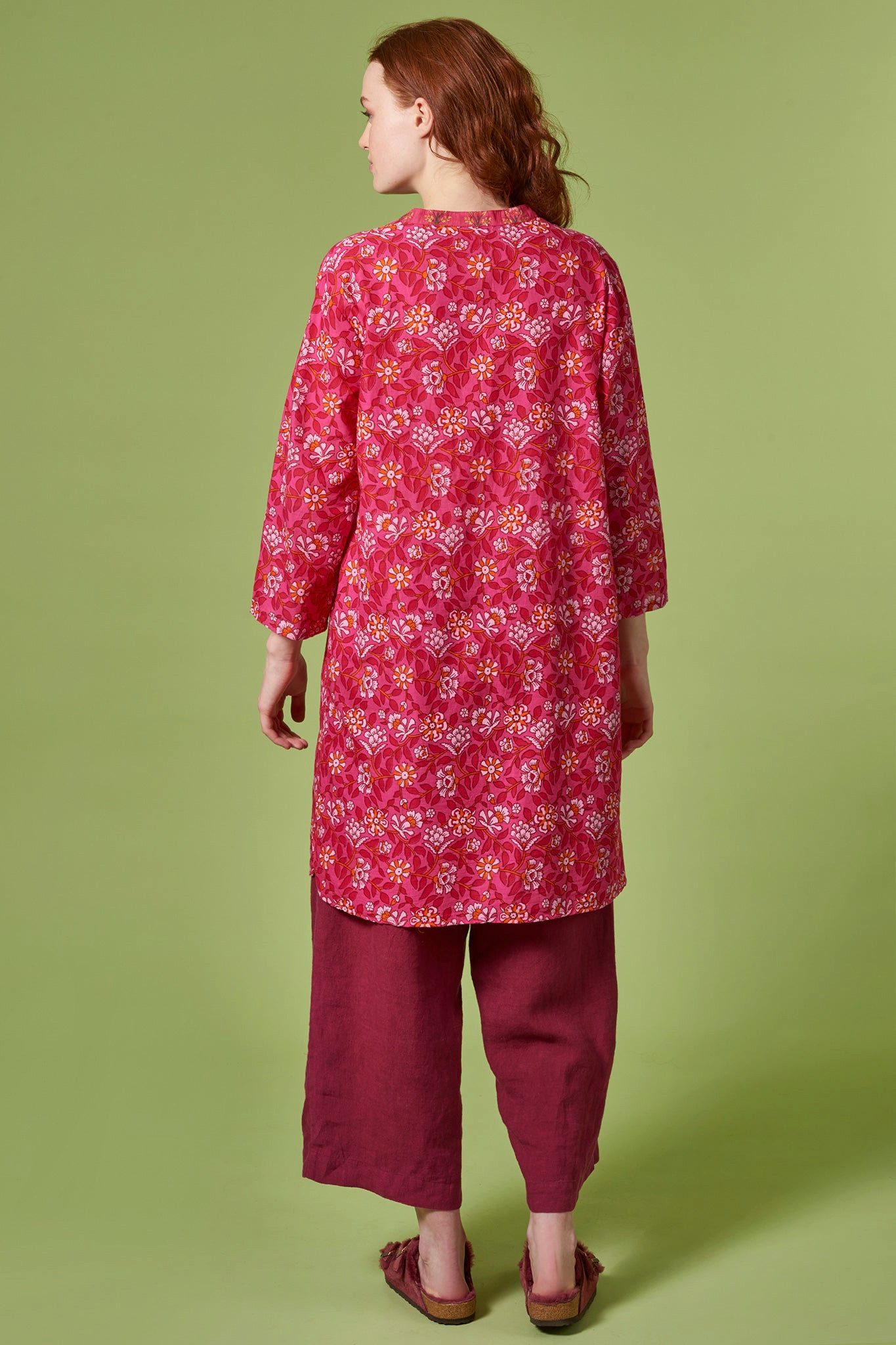 Himalaya Clothing Tunikakleid Damen 3/4-Arm Blusenkleid Blockprint - Sommer Tunika aus Bio-Baumwolle Lebendiges Sommerkleid mit hohem Tragekomfort