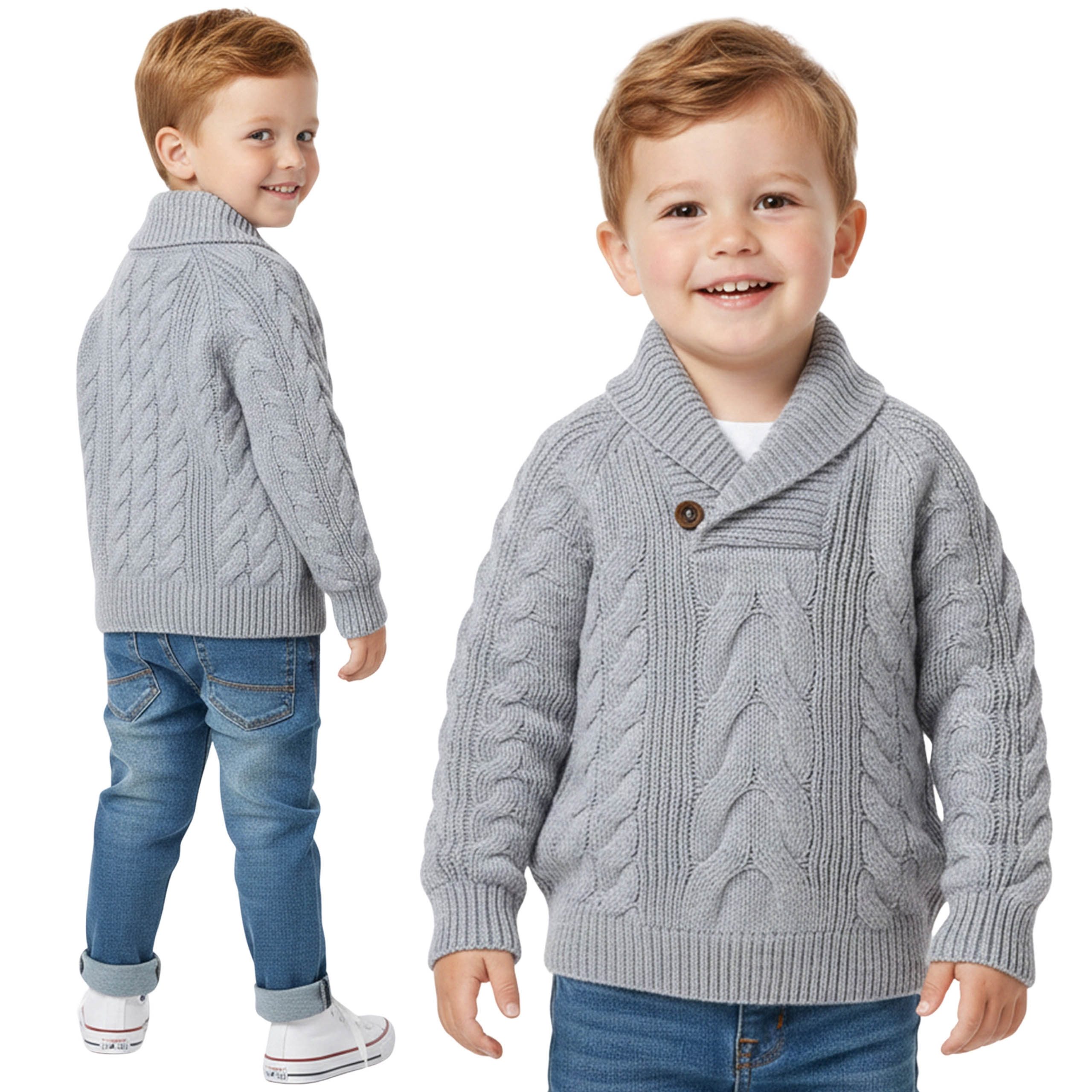 Sarcia.eu Wollpullover Grauer warmer Kinderpullover mit grobem Strickmuster für Jungen