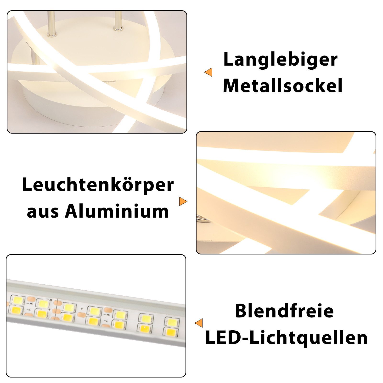 ZMH LED Deckenleuchte Wohnzimmer Schwarz/Weiß 32W Dimmbar Modern Flurlampe für Büro, Augenschutz, Einfache Installtion, LED fest integriert, 3000-6500K, Metall Schlafzimmerlampe mit Fernbedienung Küche