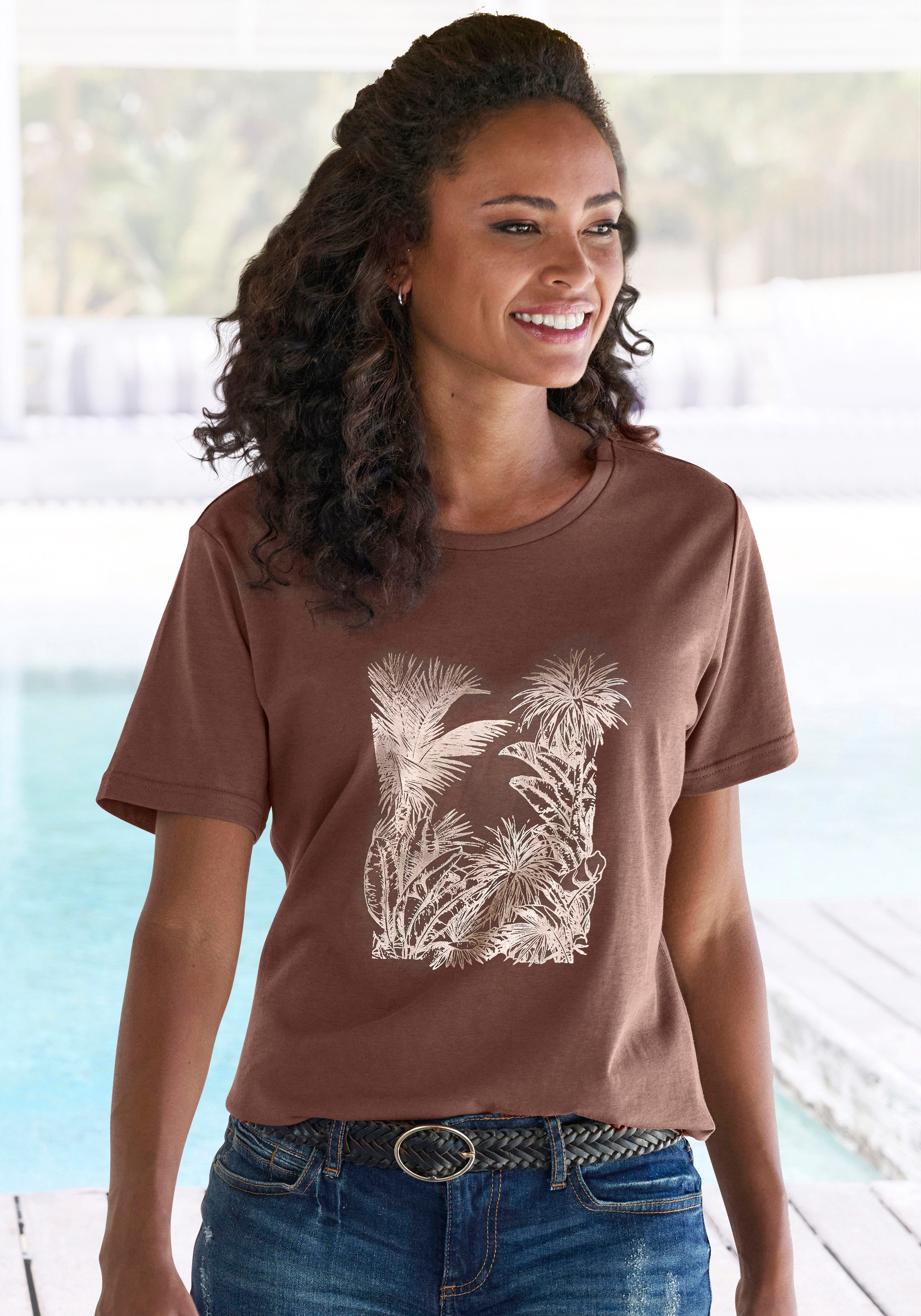 Vivance T-Shirt mit goldfarben schimmerndem Folienprint aus weicher Baumwol günstig online kaufen