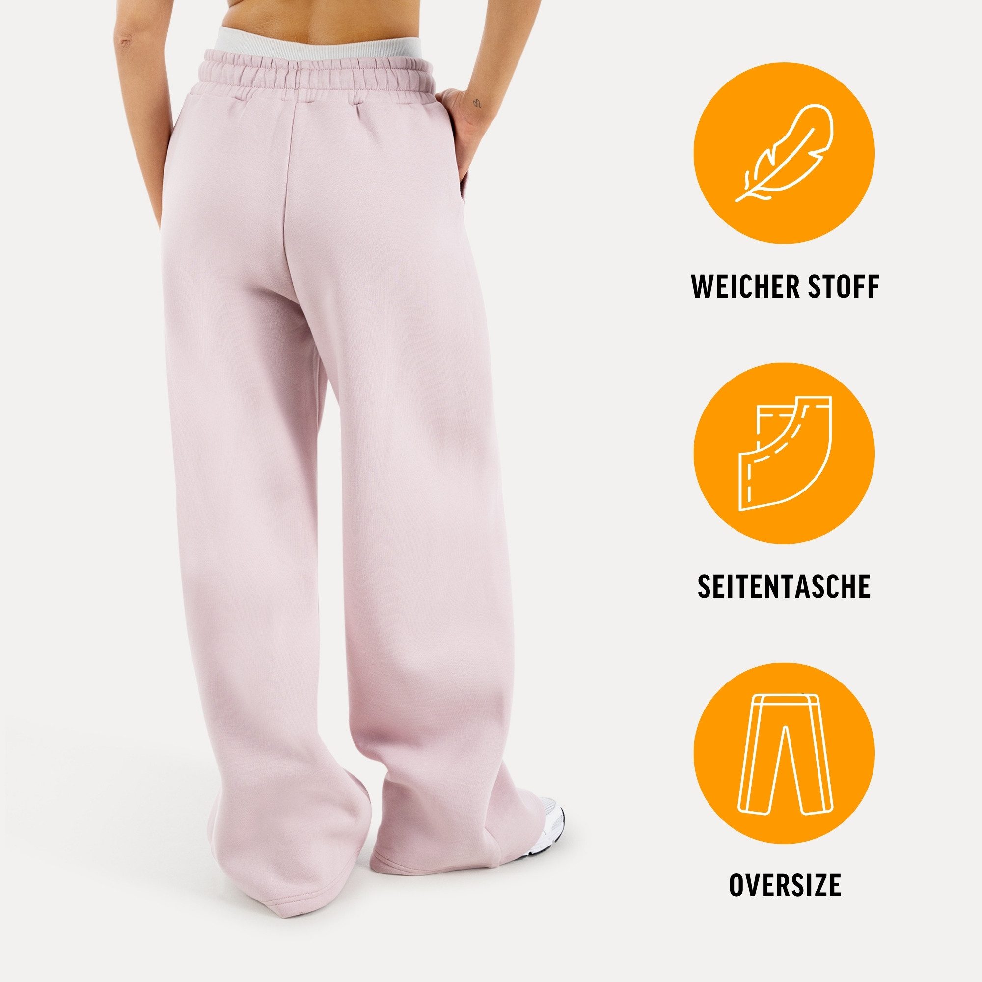 Smilodox Jogginghose Thalea, Jogger Damen, Wide-Leg mit Tunnelzug und Logo Weites Bein, Seitentaschen mit Rippeinsatz, Logo-Stitching, Freizeit