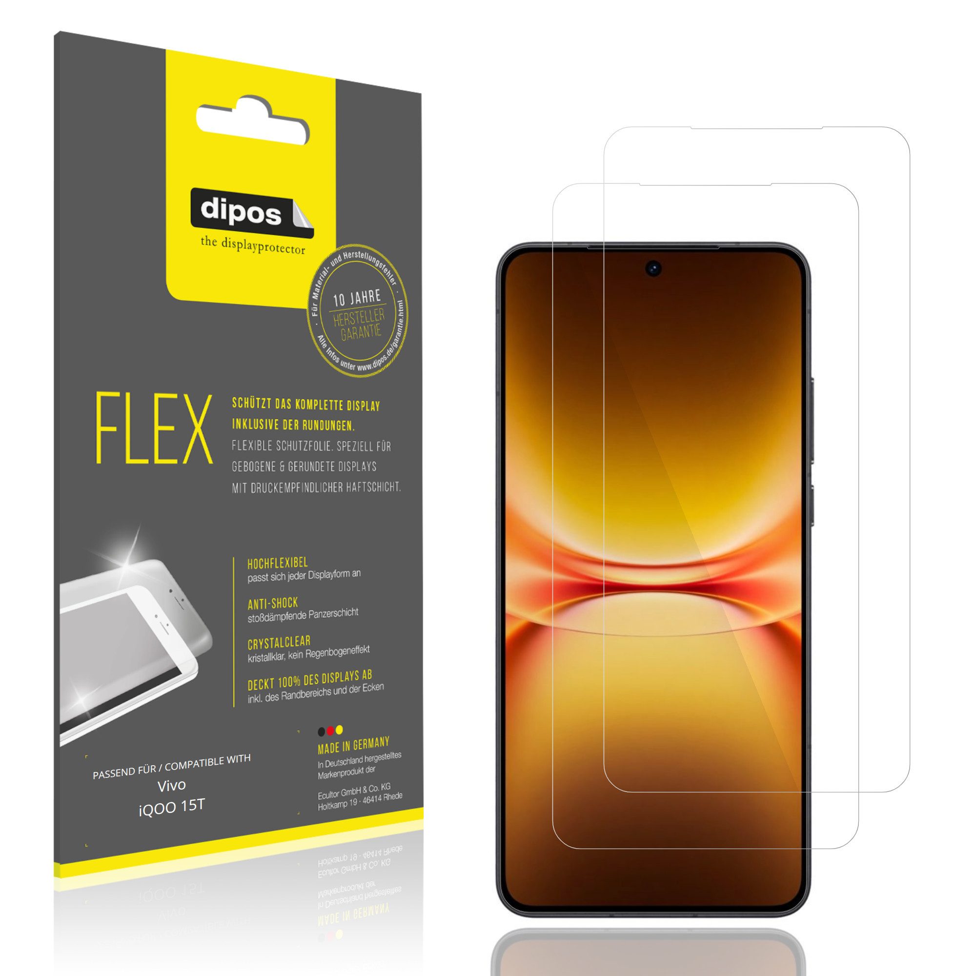 dipos Displayschutzfolie Schutzfolie für Vivo iQOO 15T, 2 Stück, Displayschutz Schutz Folie Made in Germany