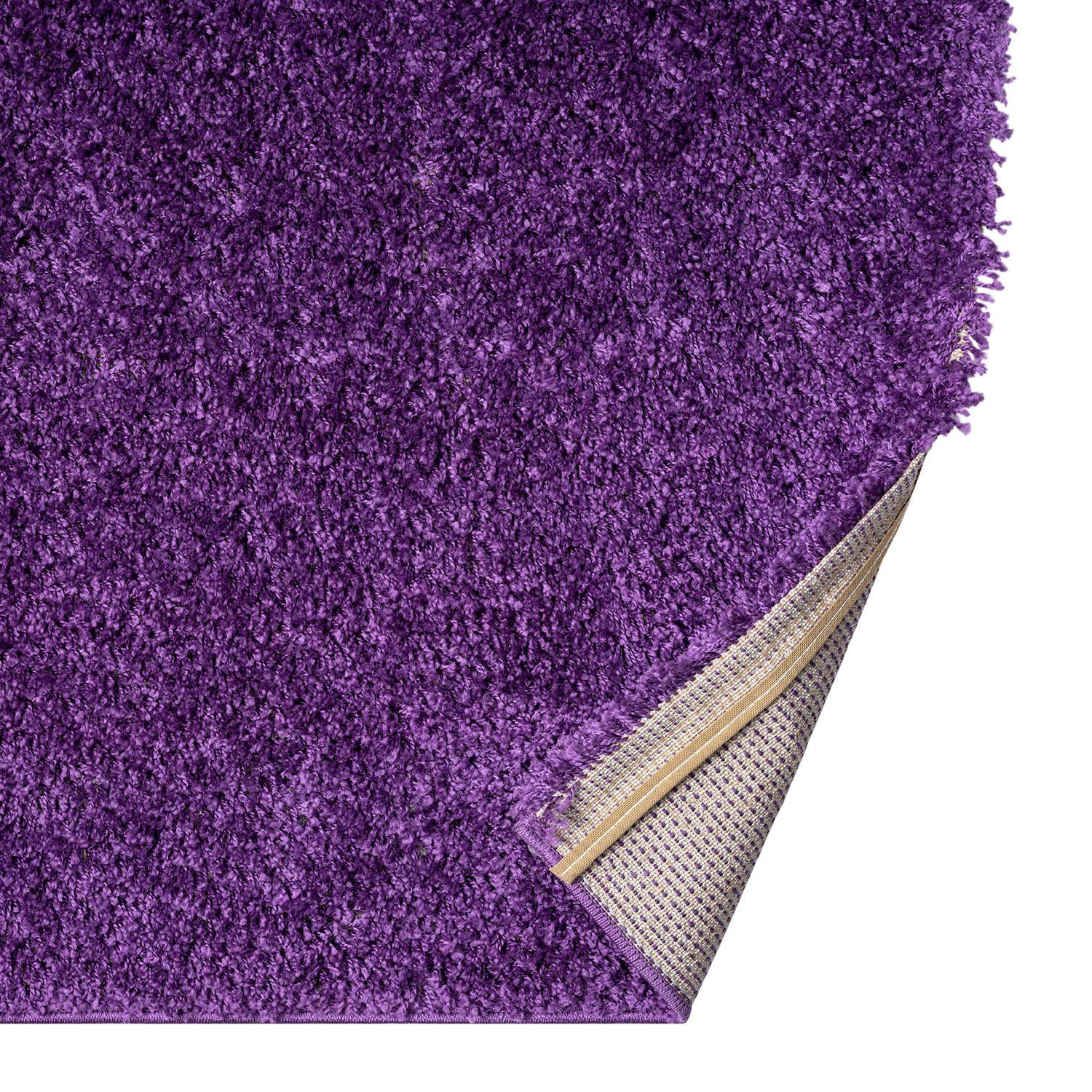 Vimoda Hochflor-Teppich Prime Shaggy Hochflor Lila Langflor Teppich Einfarbig Modern, Rechteckig, Höhe: 30 mm, Läufer Hochflor in Lila