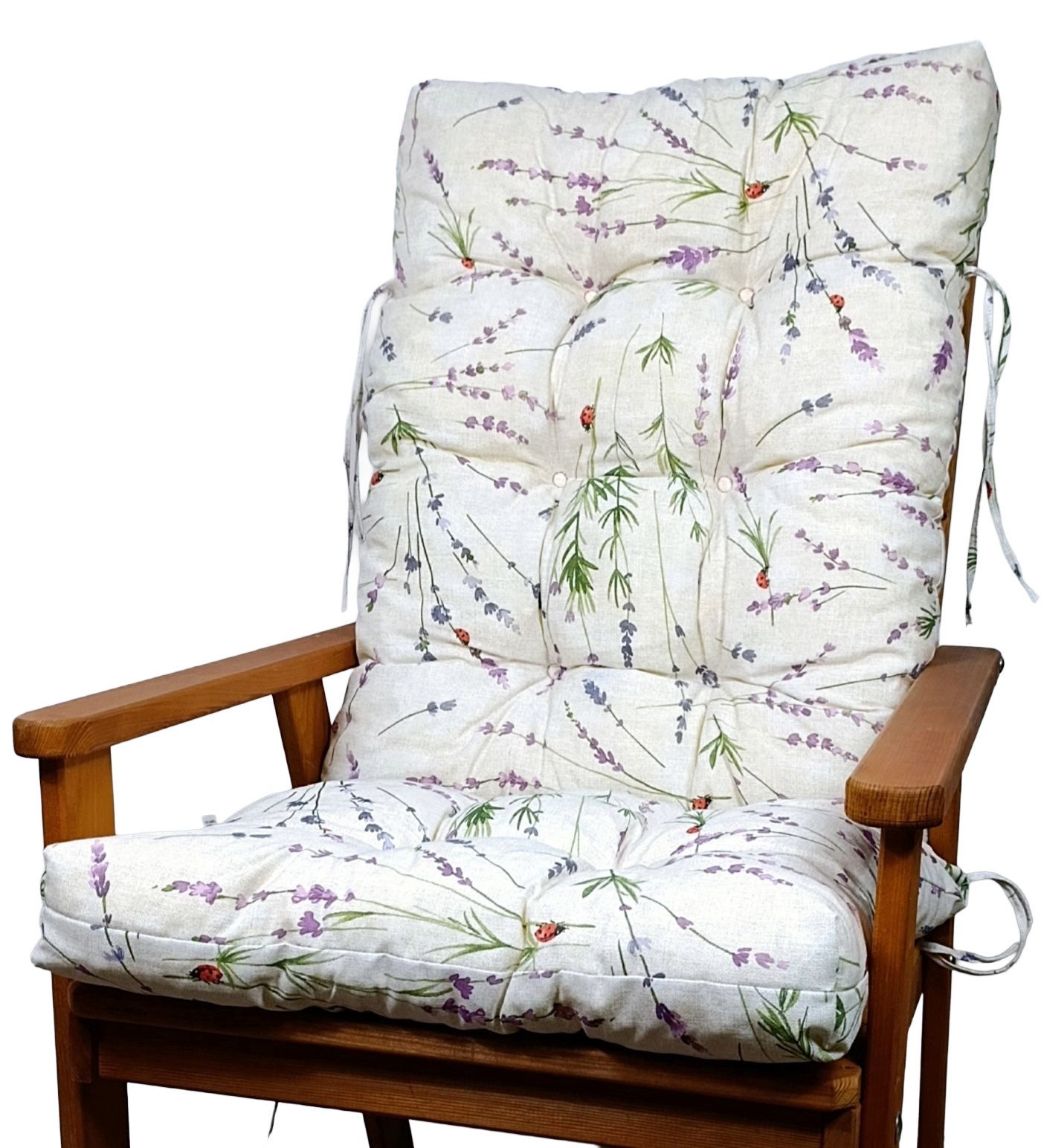 Rattani Hochlehnerauflage Polster, Kissen für Gartenstuhl Hochlehner Auflage Sylva 120x50, Color Living Maikäfer . Bindebänder . Extra dicke Füllung .