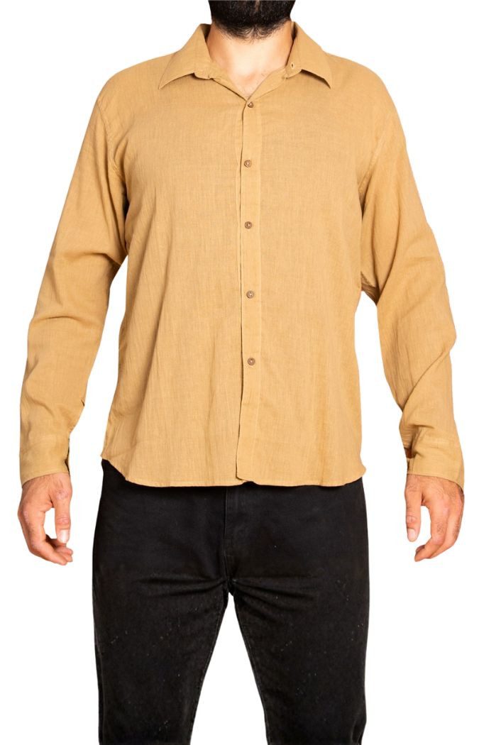 PANASIAM Langarmhemd Unisex Sommerhemd mit Kragen aus weicher reiner Baumwolle Freizeithemd für Sie & Ihn mit Holzknöpfen Wohlfühlhemd