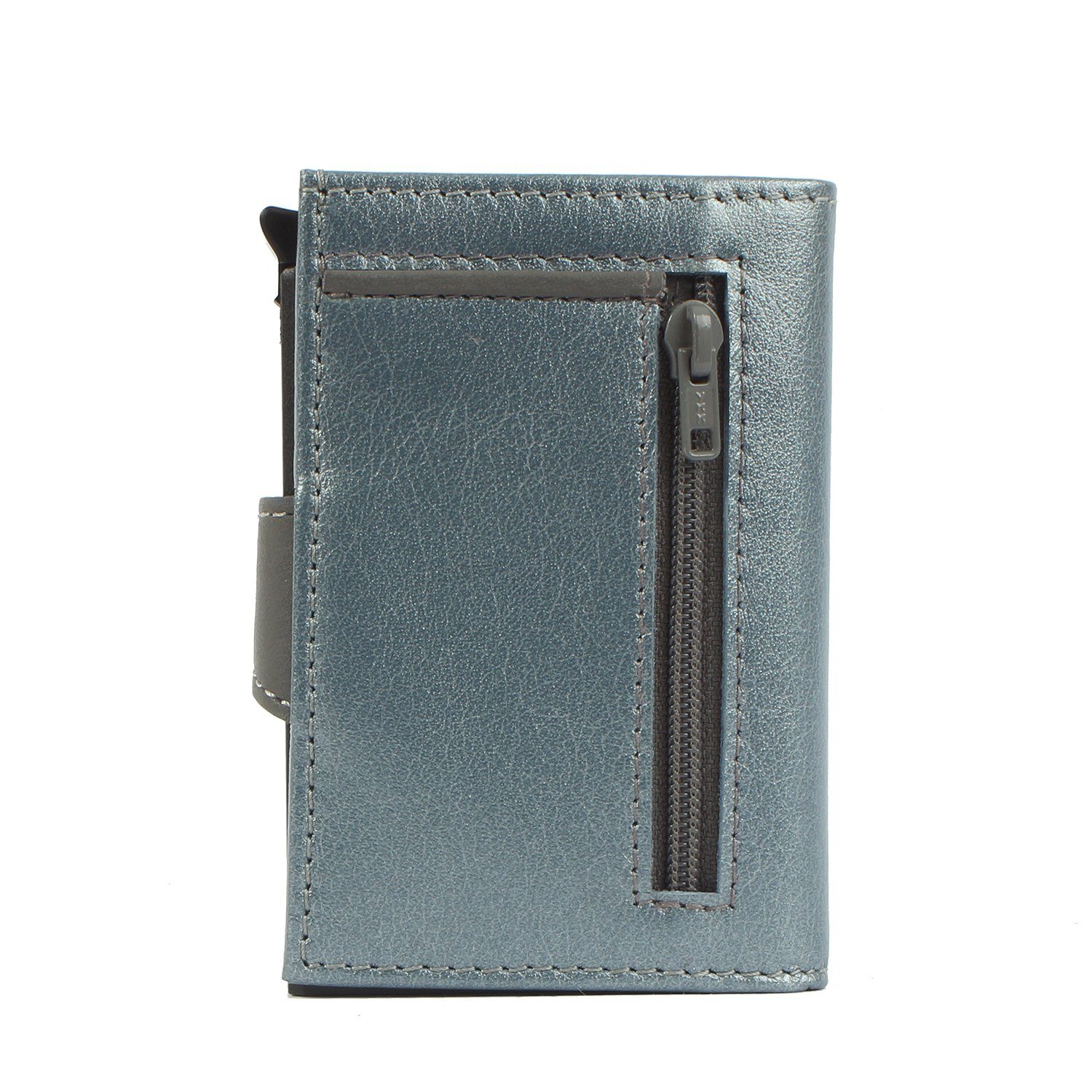 Upcycling noonyu Mini Geldbörse Kreditkartenbörse aus Margelisch silverblue single Leder leather,