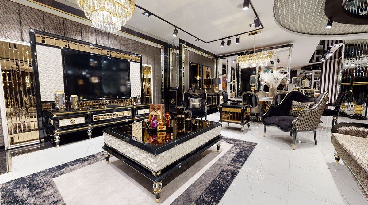 Casa Padrino Sessel Luxus Art & Deco Wohnzimmer - - Luxus Möbel Sessel / Deco Schwarz Kollektion Wohnzimmer Gold Art Hotel