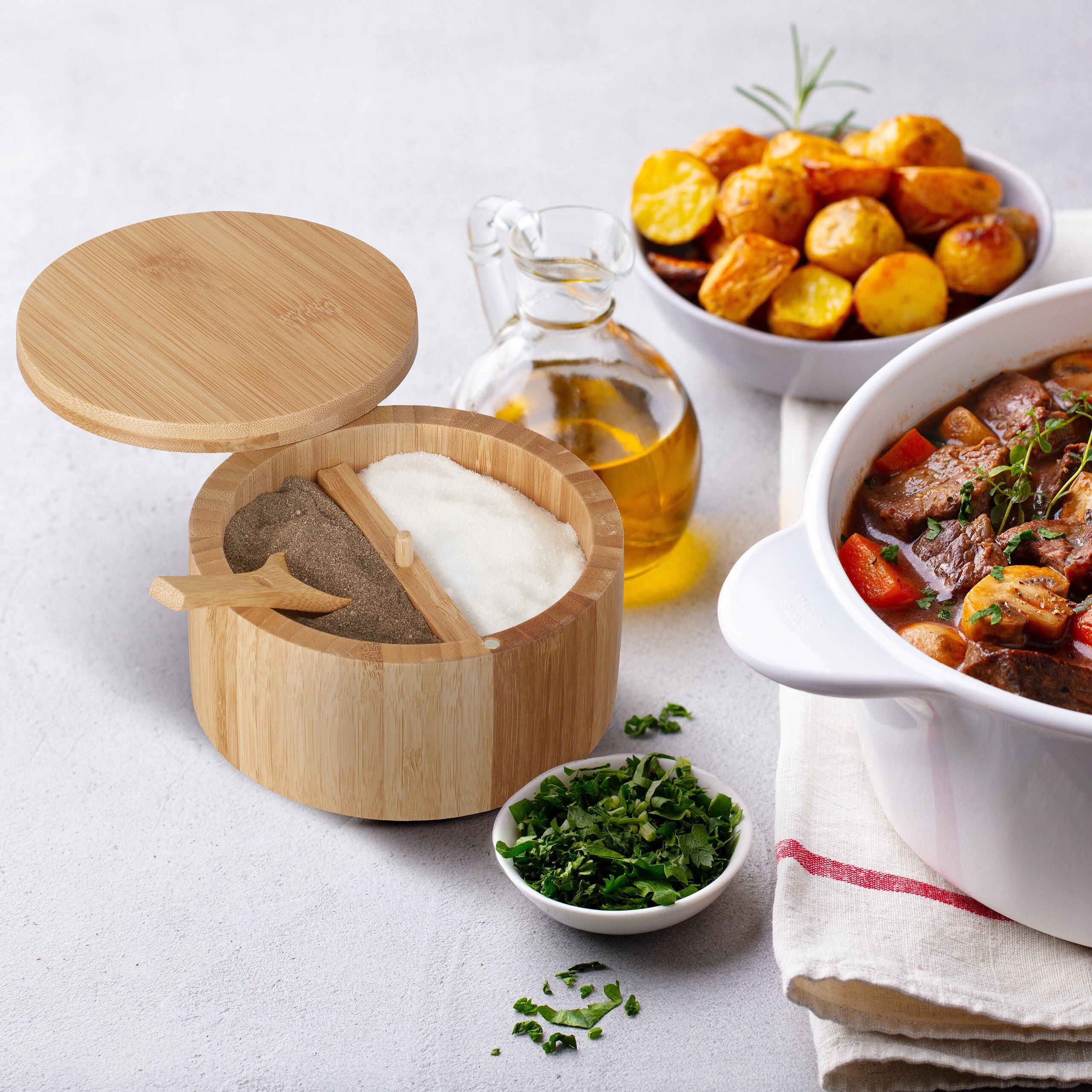 relaxdays Gewürzbehälter Salzbehälter mit Deckel, Bambus günstig online kaufen