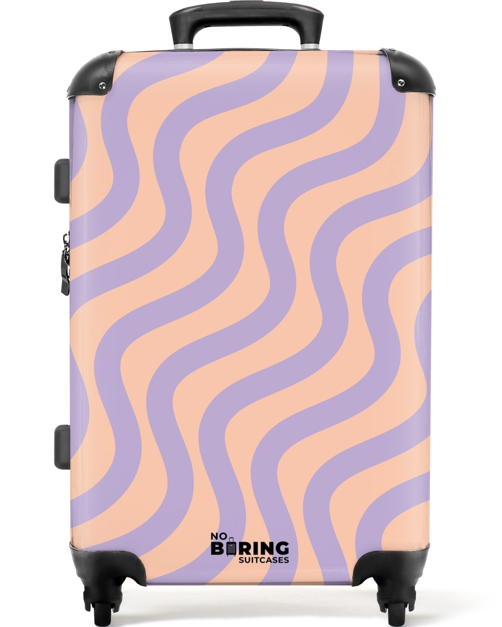 NoBoringSuitcases.com© Hartschalen-Trolley Rosa mit lila Wellenlinien günstig online kaufen