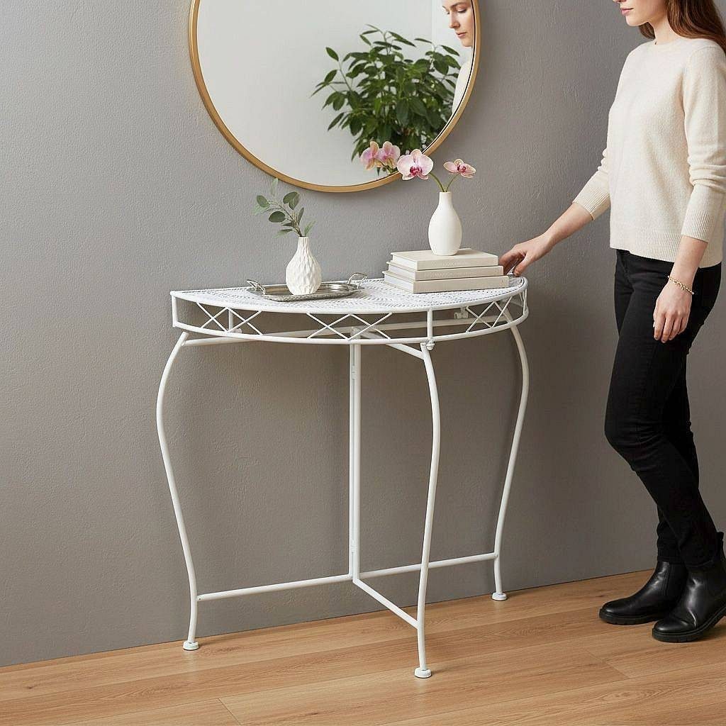 DanDiBo Konsolentisch Konsolentisch Wandtisch Weiss Beistelltisch Metall 75 cm Gartentisch