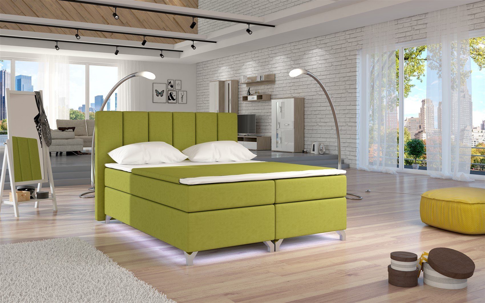 Fun Möbel Boxbett Schlafzimmerbett PARMA mit LED (inkl. Bettkästen, inkl. Kaltschaumtopper)