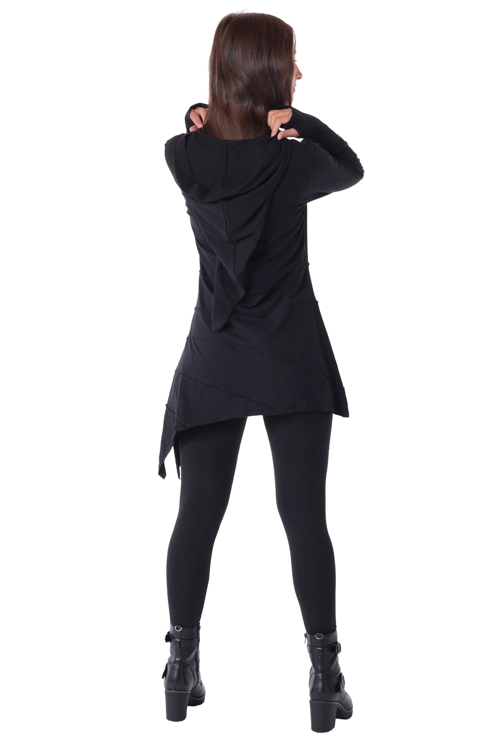 PUREWONDER Tunikakleid Longshirt Tunika aus leichter Baumwolle mit Zipfelkapuze d60 Schwarz S Tunika mit Zipfelkapuze