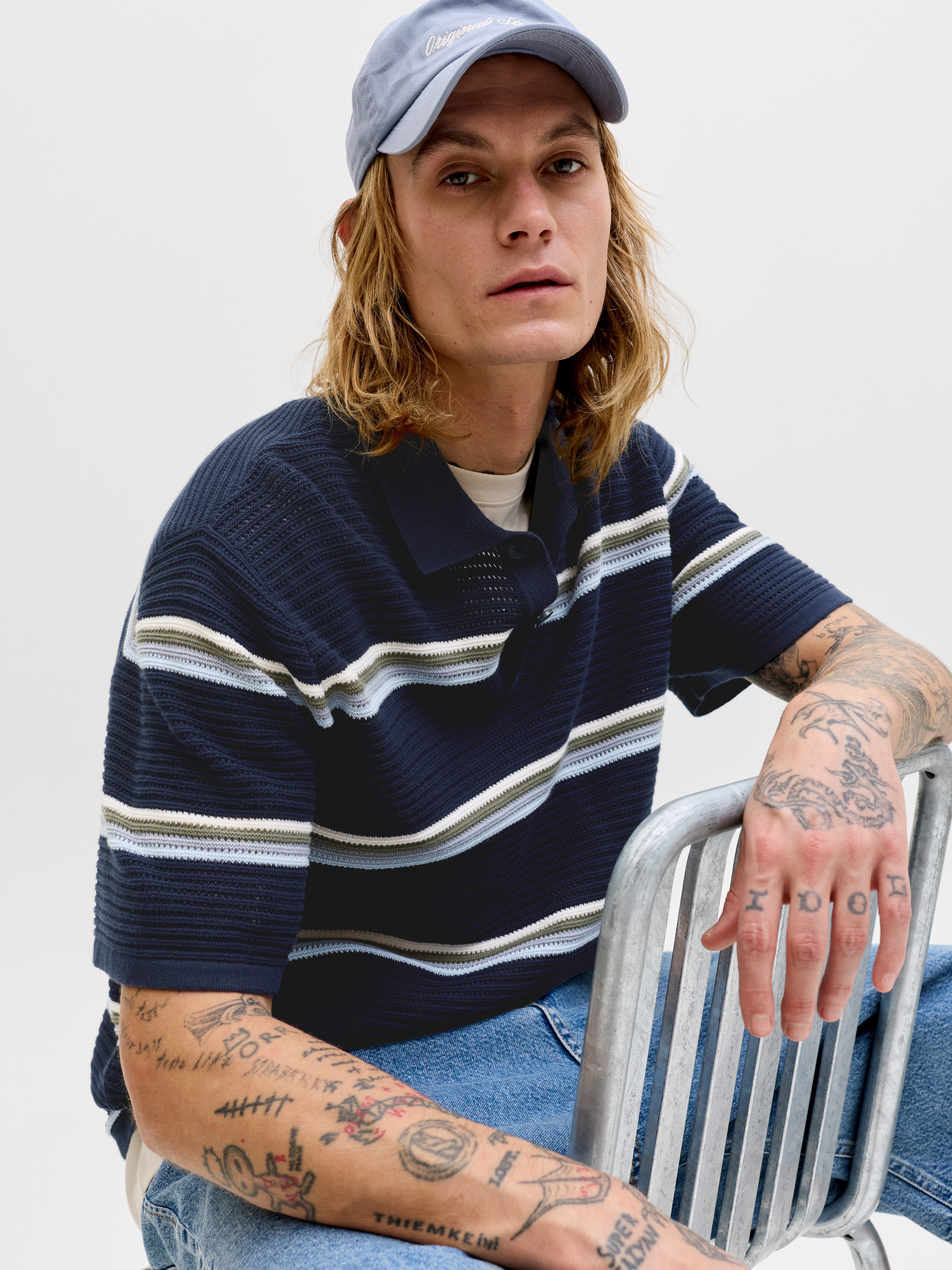 Jack & Jones Polokragenpullover JORMAINE KNIT STRIPE POLO SN Baumwolle, relaxed fit