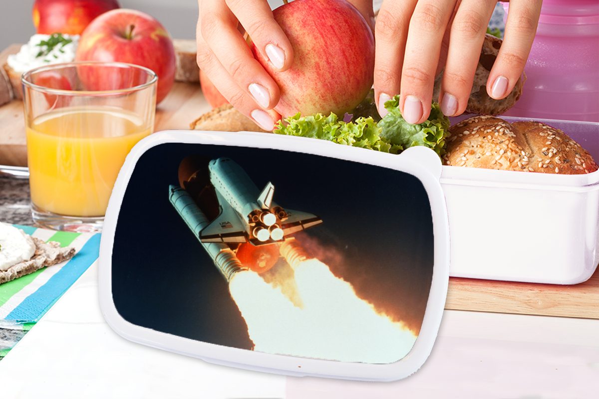 MuchoWow Lunchbox Start einer und (2-tlg), für Raumfähre für Weltraum, Mädchen Brotdose, weiß in Kinder und Erwachsene, Jungs Brotbox den Kunststoff
