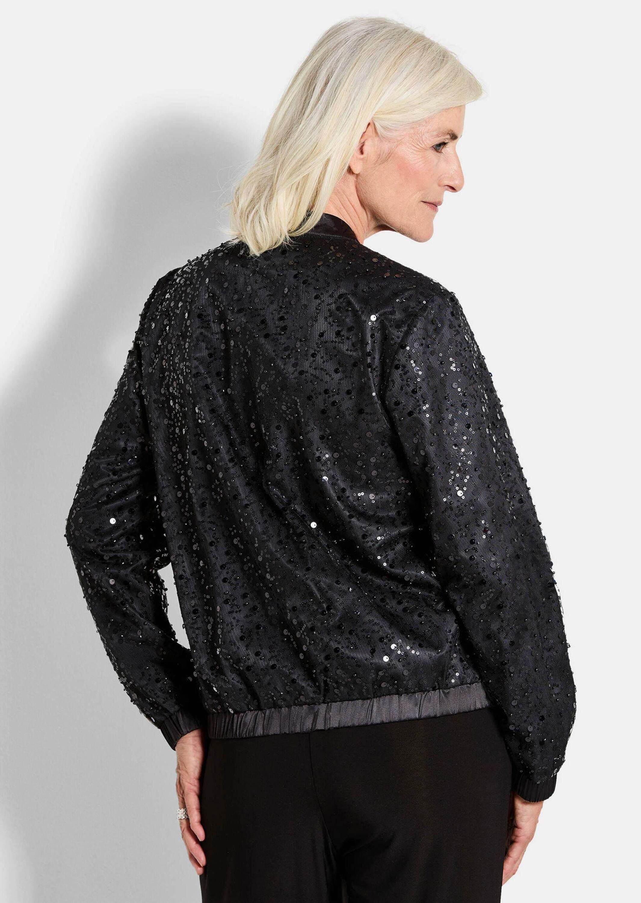 GOLDNER Outdoorjacke Perlenjacke mit Pailletten Eleganter Satinblouson mit Rundhals, Reißverschluss und Langarm
