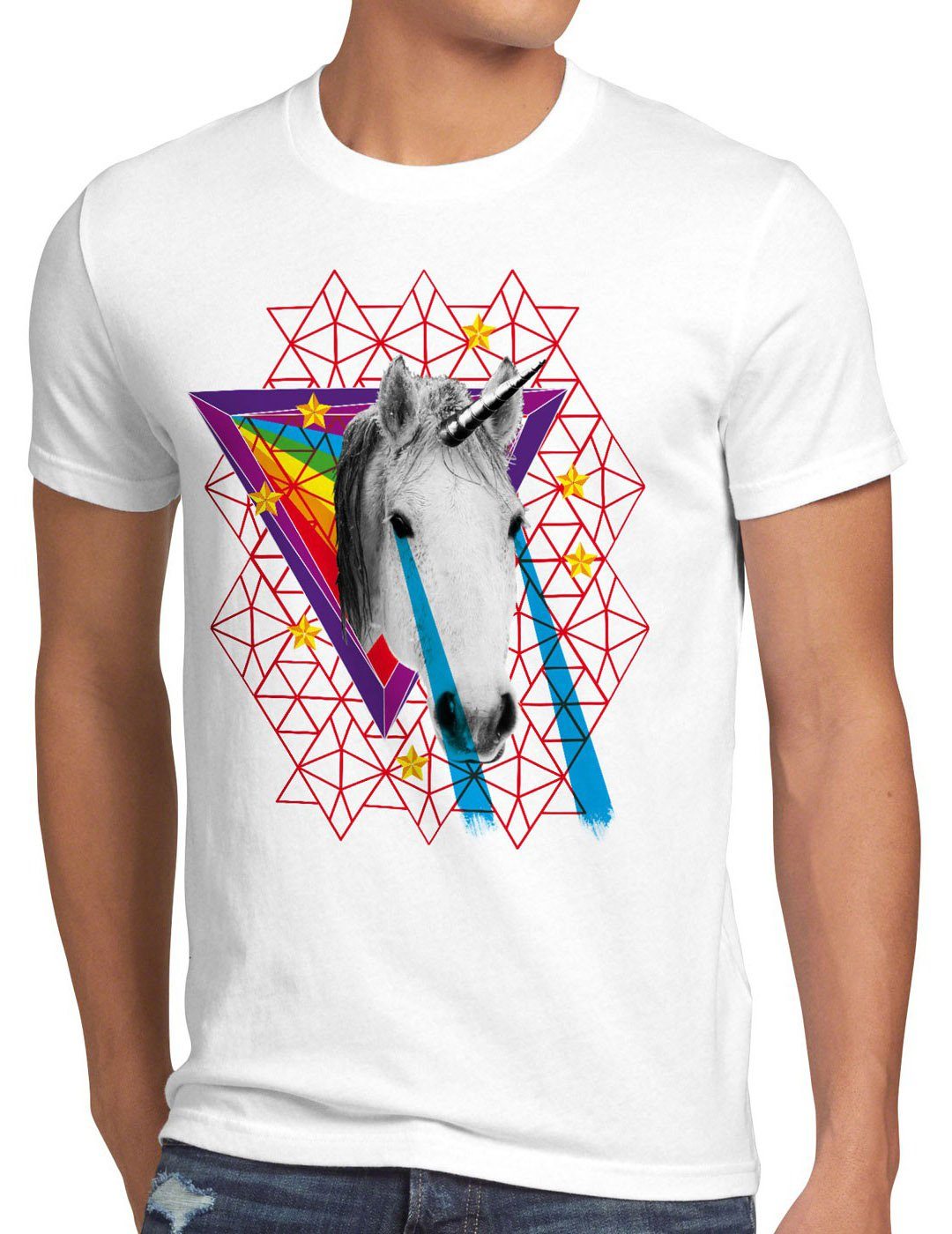style3 Print-Shirt Herren T-Shirt Unicorn Laserhead Einhorn Trash regenbogen Laser 80er pop art top