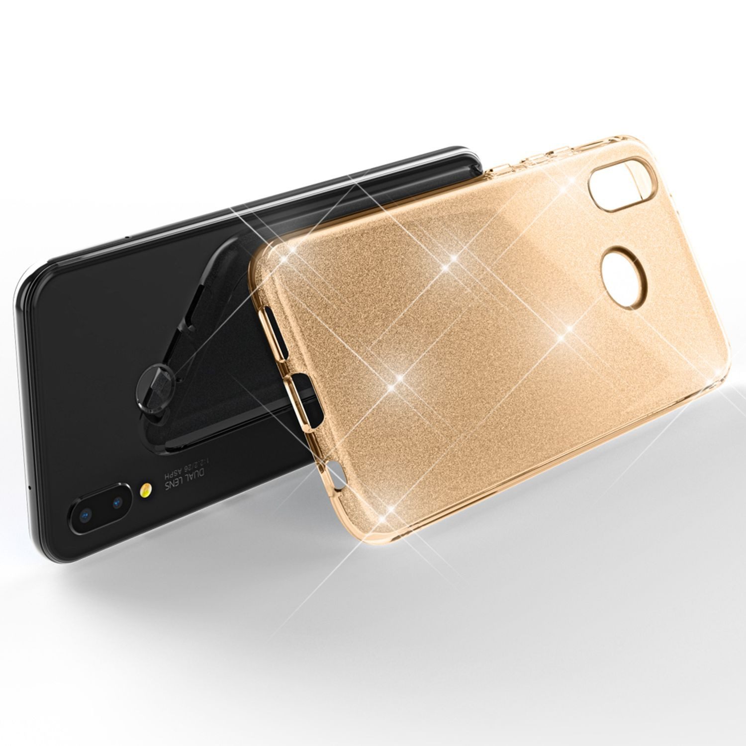 Nalia Smartphone-Hülle Huawei P20 Lite 14,7 cm (5,8 Zoll), Glitzer Silikon Hülle / Verstärkte Innenseite / Glänzende Schutzhülle