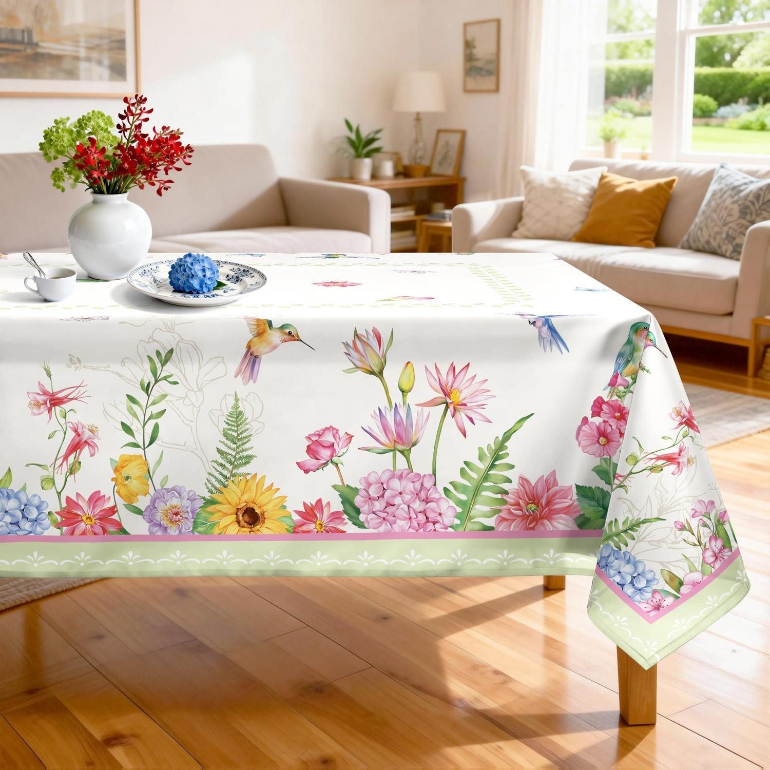 LuxusKollektion Tischdecke Tischdecke Kolibri Blumen 152x264cm rechteckig (1-tlg)