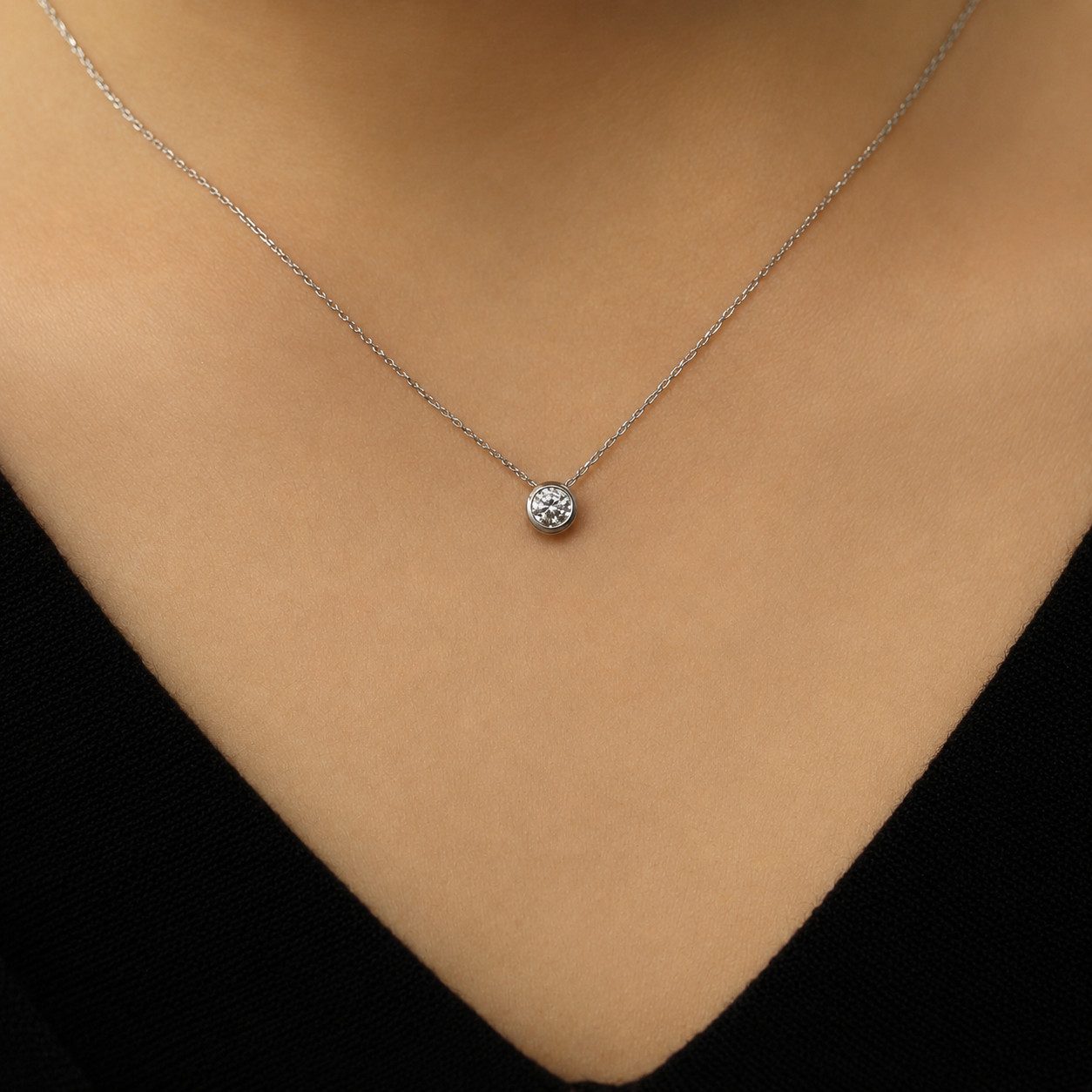 EinStein Diamant Goldkette 0,20 Carat Diamant Solitär Collier 14 Karat Weißgold