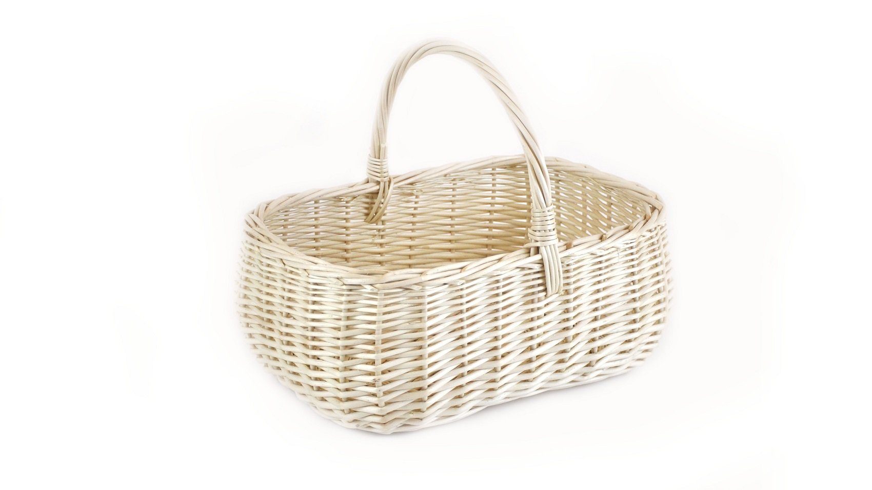 MyBer® Einkaufskorb Korb Weidenkorb Picknickkorb 33/23/13cm (27cm mit Henkel) Handarbeit, Stabiler Tragekorb aus Weide Vollweide weiß. Handarbeit