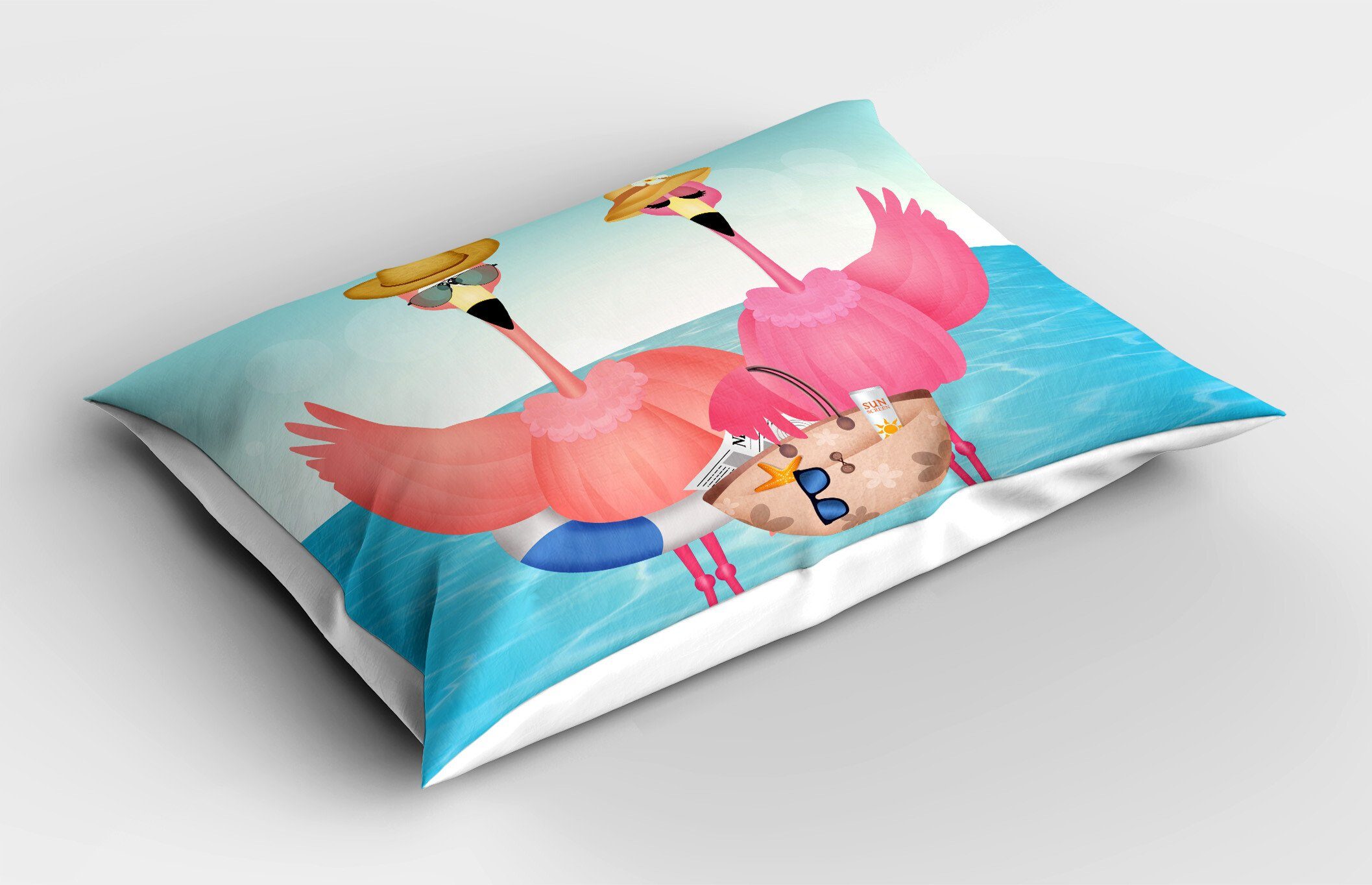 Urlaub Size Flamingo (1 Dekorativer Standard im Kunst Stück), Kopfkissenbezug, Abakuhaus Kissenbezüge Gedruckter Tropisch