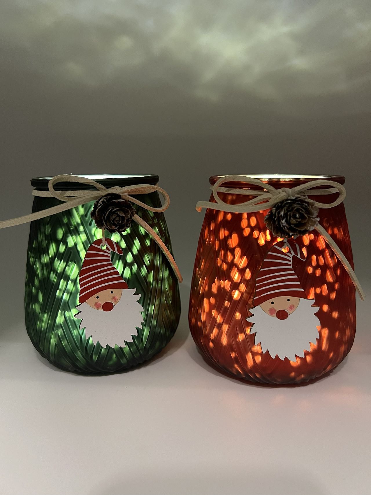 Dragimex Windlicht 2er Set – rot & grün – innen Silber – Ø 9 x 10 cm – Weihnachtsdeko (2er-Set)