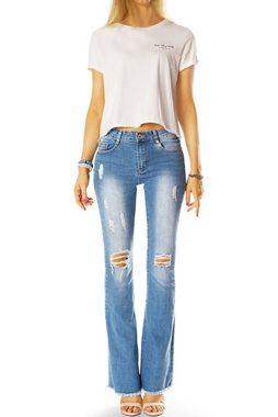 be styled Bootcut-Jeans Mid Waist destroyed Bootcut Jeans - zerrissene Knie - Damen - j26l mit Stretch-Anteil, ausgefranster Saum, 5-Pocket-Style