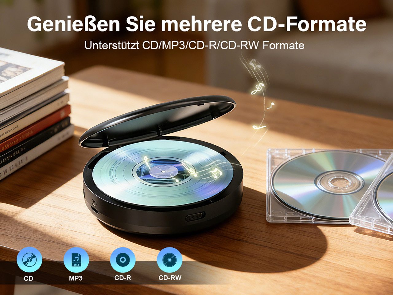 Greadio CD35 Tragbarer CD-Player Discman mit Bluetooth & Akku, FM-Sender tragbarer CD-Player