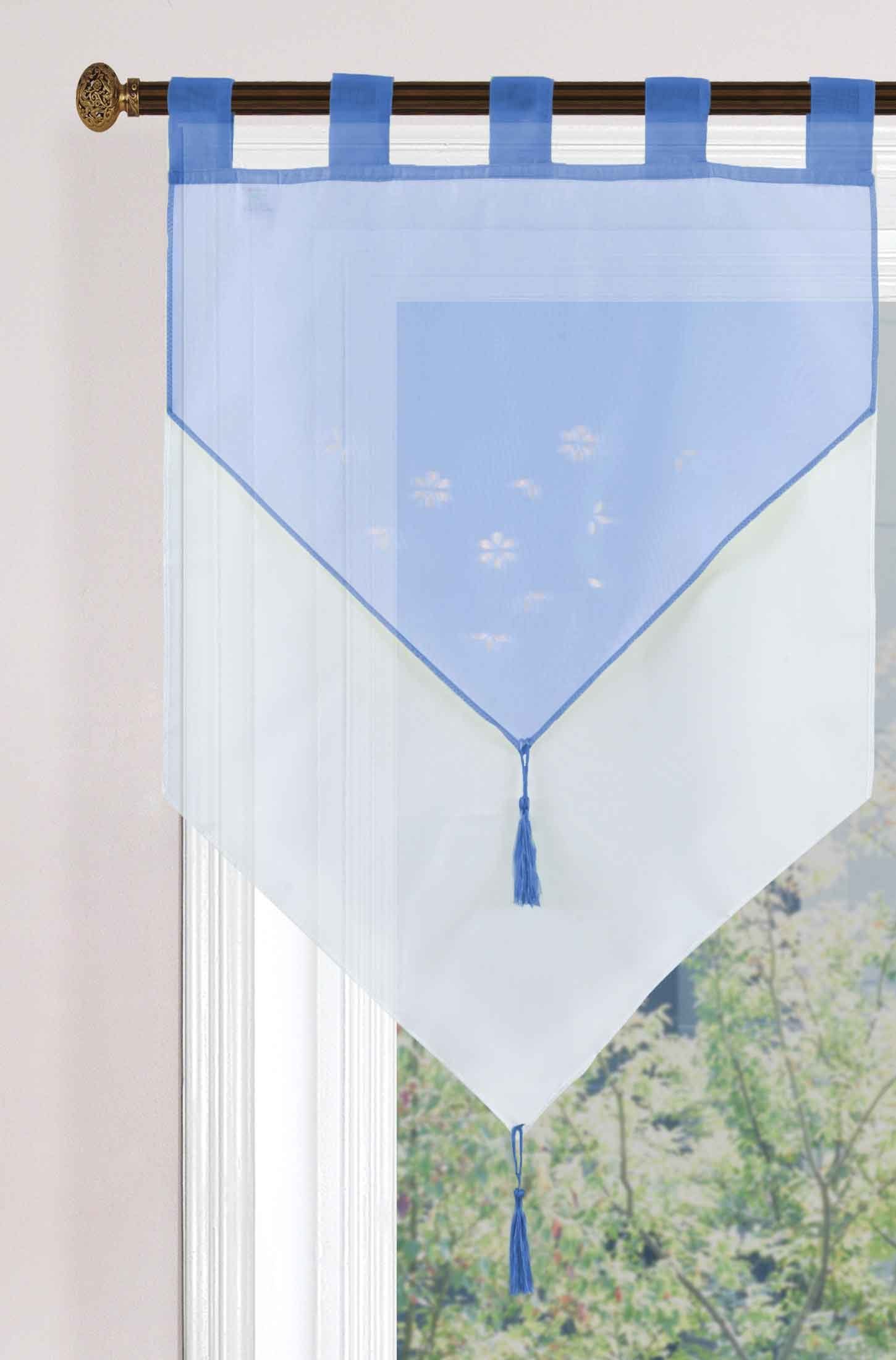 Scheibengardine, Gardinenbox, Schlaufen (1 St), transparent, Voile, Zweilagig Scheibenhänger Panneaux Bistrogardine Blau