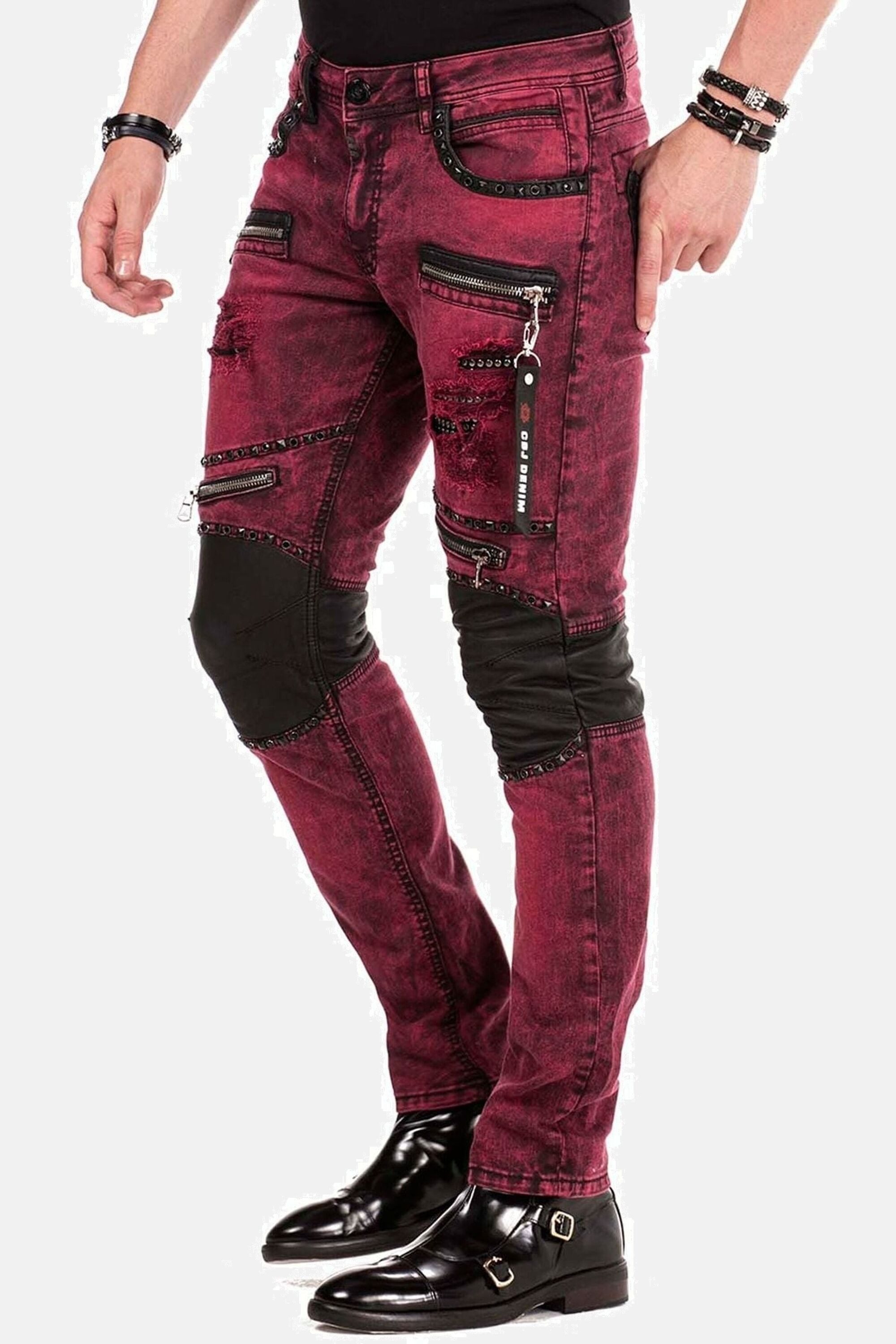 Cipo & Baxx Slim-fit-Jeans Jeans mit Nieten und dekorative Reißverschlüssen, CD-481 – Bild 4 von 5