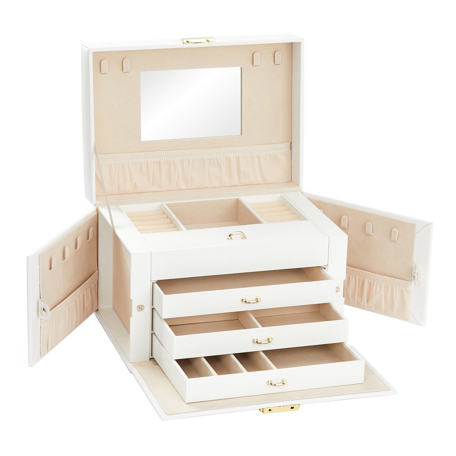 Mondeer Schmuckkasten Schmuckbox, 4 Ebenen mit 3 Schublade, Spiegel günstig online kaufen