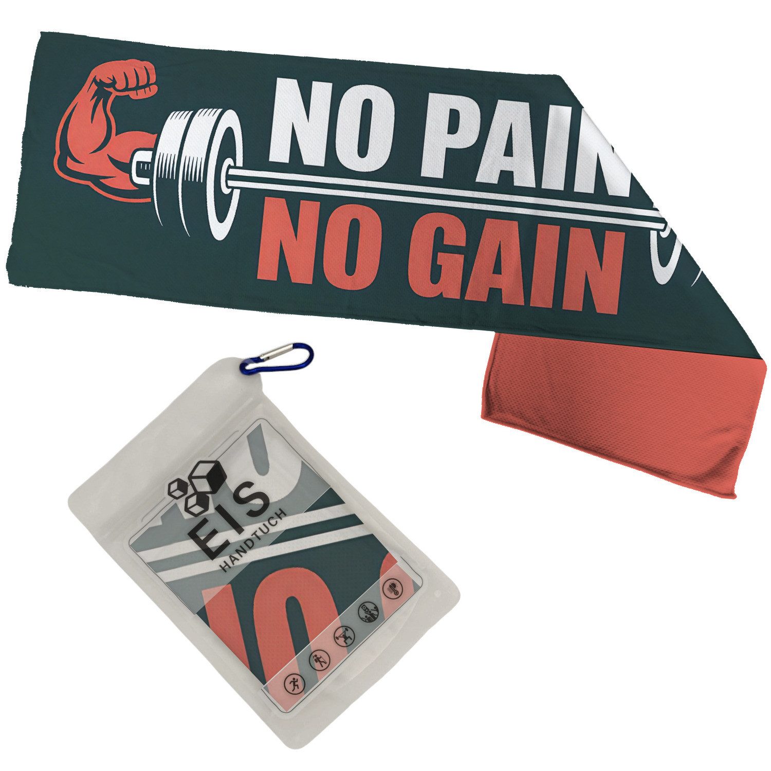 speecheese Sporthandtuch No Pain No Gain Eishandtuch XL mit Hantel Grafik günstig online kaufen