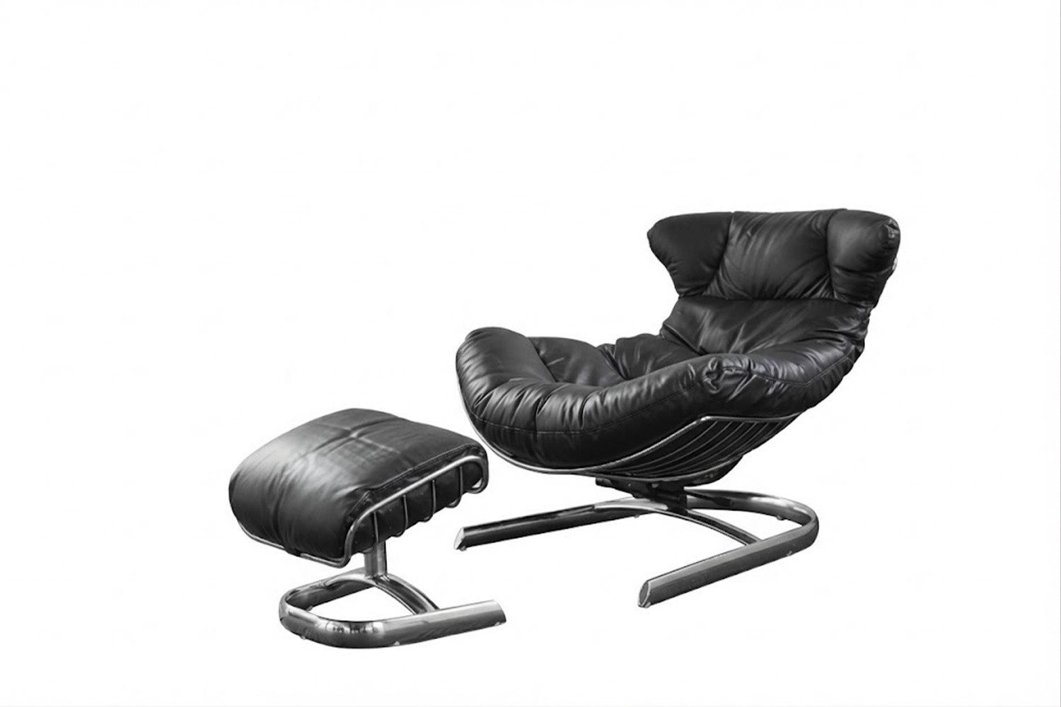 KAWOLA Relaxsessel LORNA, Sessel Leder schwarz inklusive Hocker