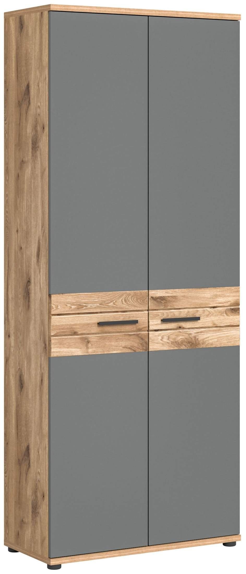 xonox.home Mehrzweckschrank Schrank Büroschrank MASON 200x80 cm in Nox  Eiche und Basalt grau