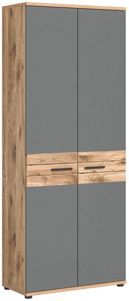 xonox.home Mehrzweckschrank Schrank Büroschrank MASON 200x80 cm in Nox  Eiche und Basalt grau