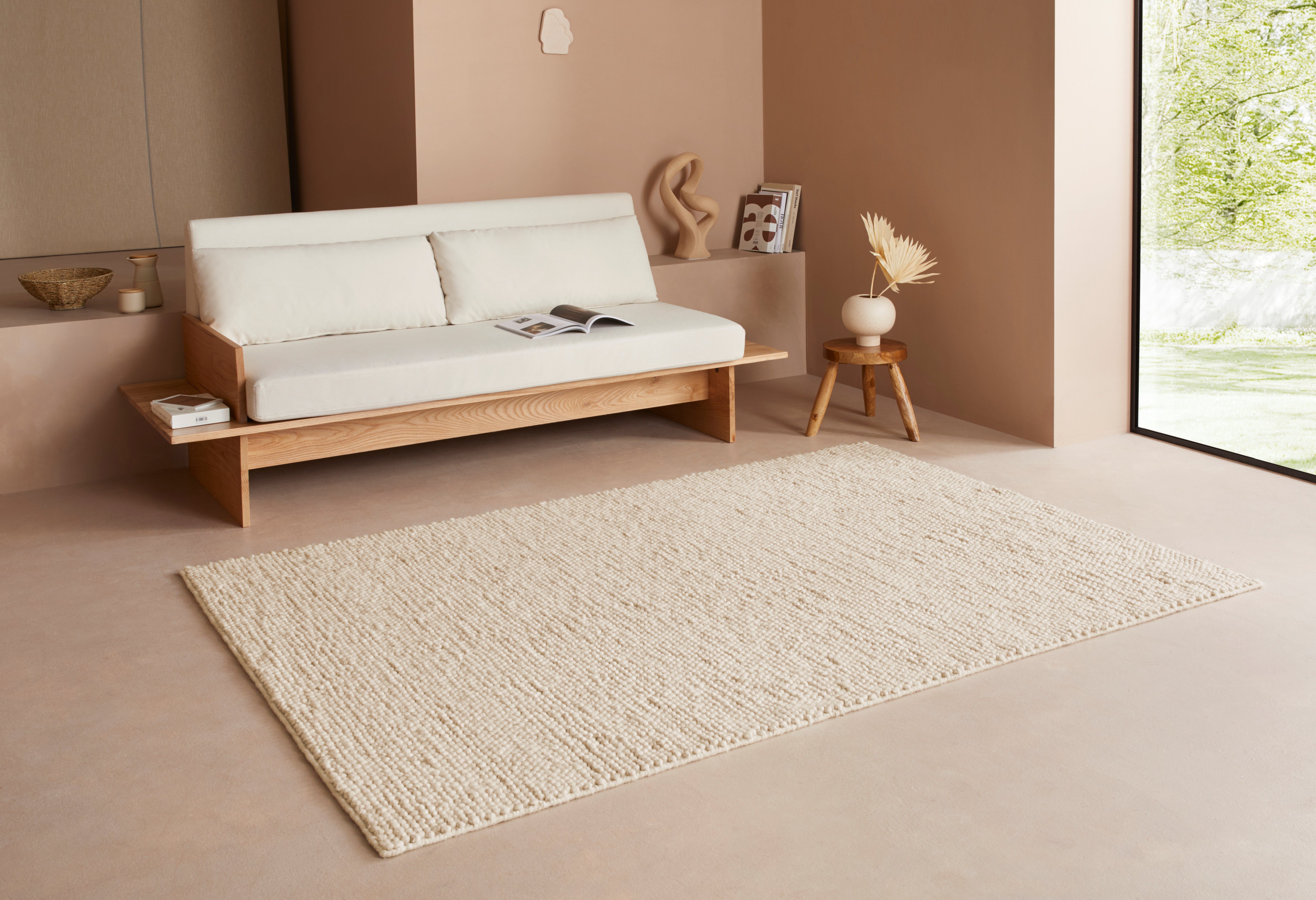 LeGer Home by Lena Gercke Wollteppich Ainhoa, handgewebt, Wolle, rechteckig, Höhe: 12 mm, einfarbig, Wolle, Teppich, Wohnzimmer, Schlafzimmer, Esszimmer – Bild 4 von 5