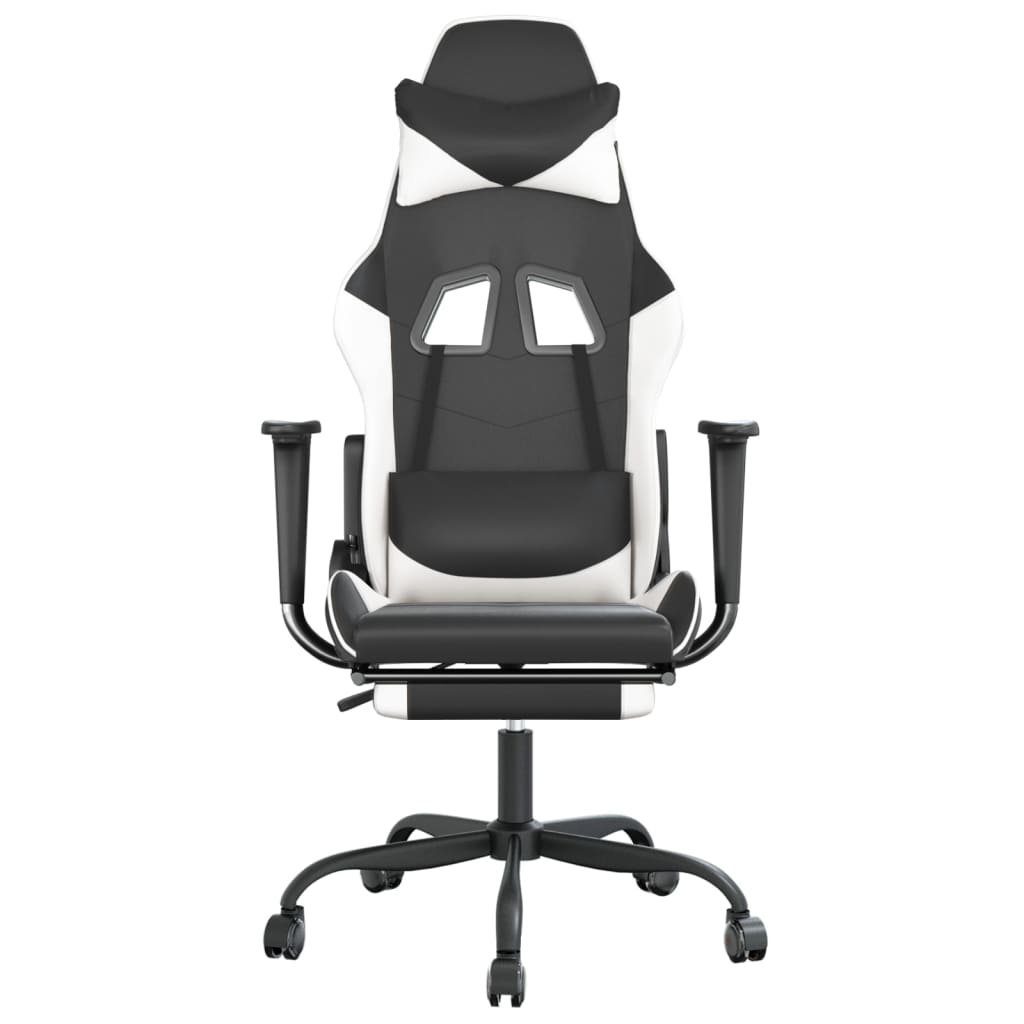 furnicato Gaming-Stuhl & mit (1 Schwarz & St) Kunstleder Fußstütze Weiß Massage