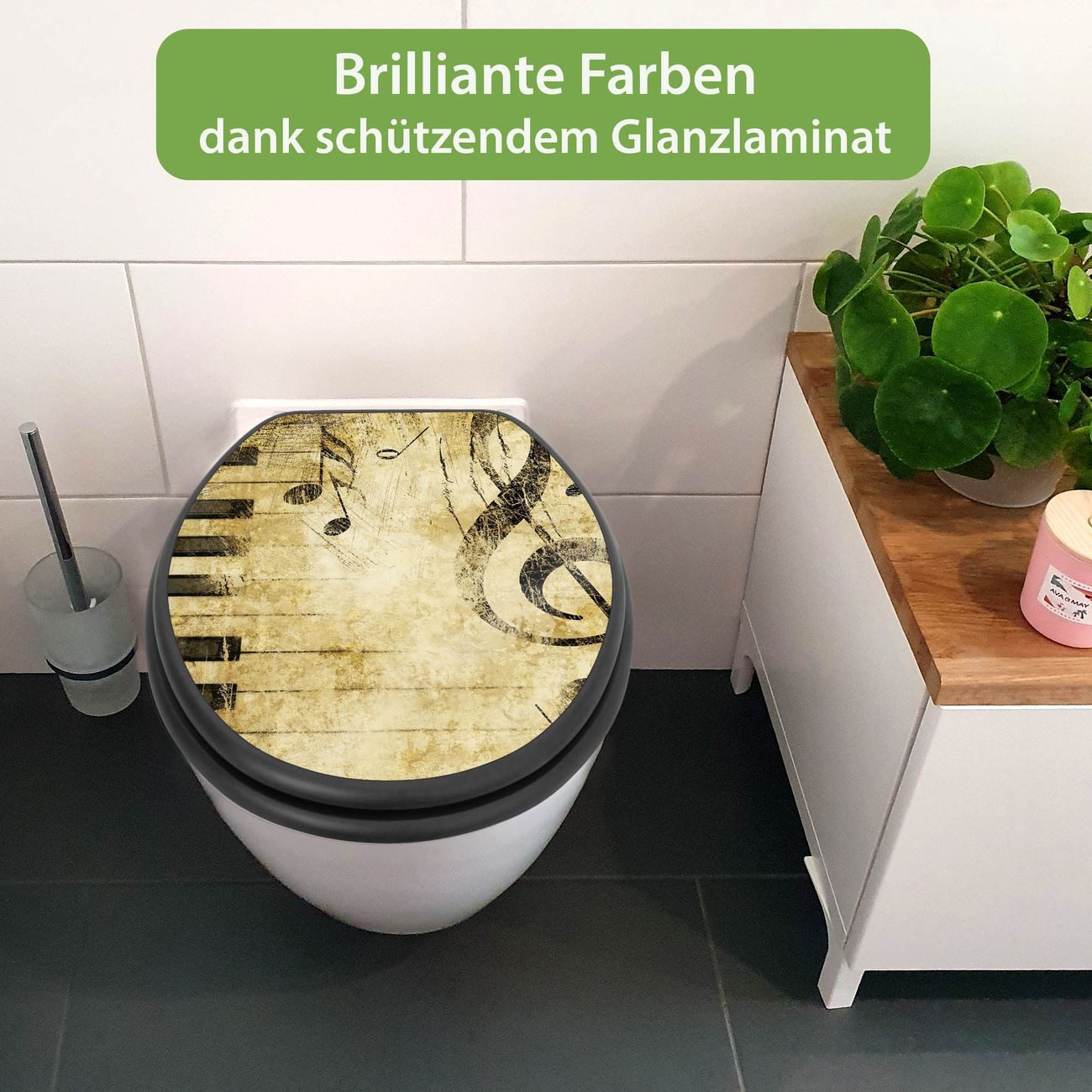 banjado WC-Sitz Anthrazit mit Absenkautomatik Motiv Music (umweltfreundliches Material, integrierte Absenkautomatik), 46,5 x 38 x 5 cm