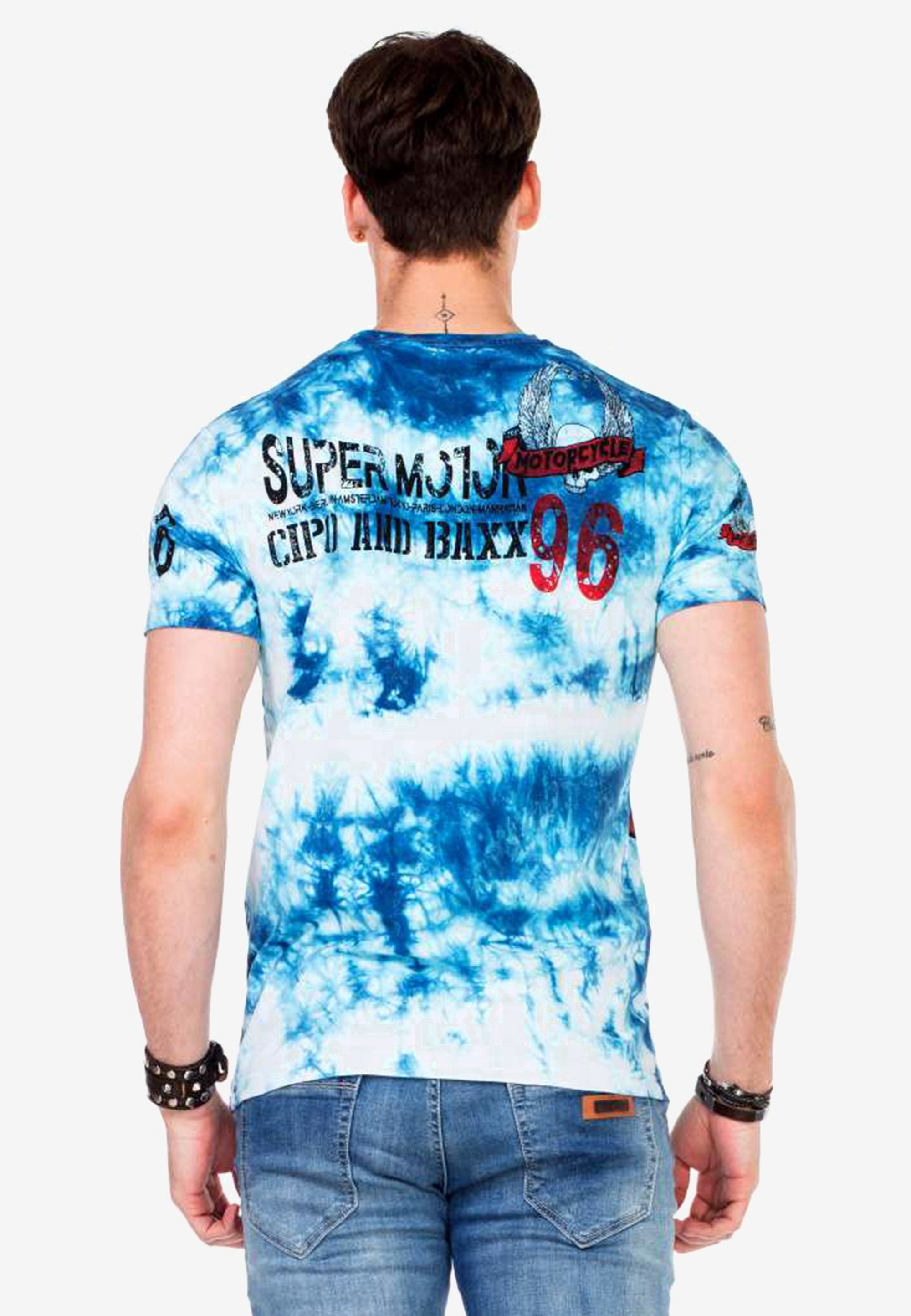 Cipo & Baxx T-Shirt mit coolen blau Motorcycle-Prints