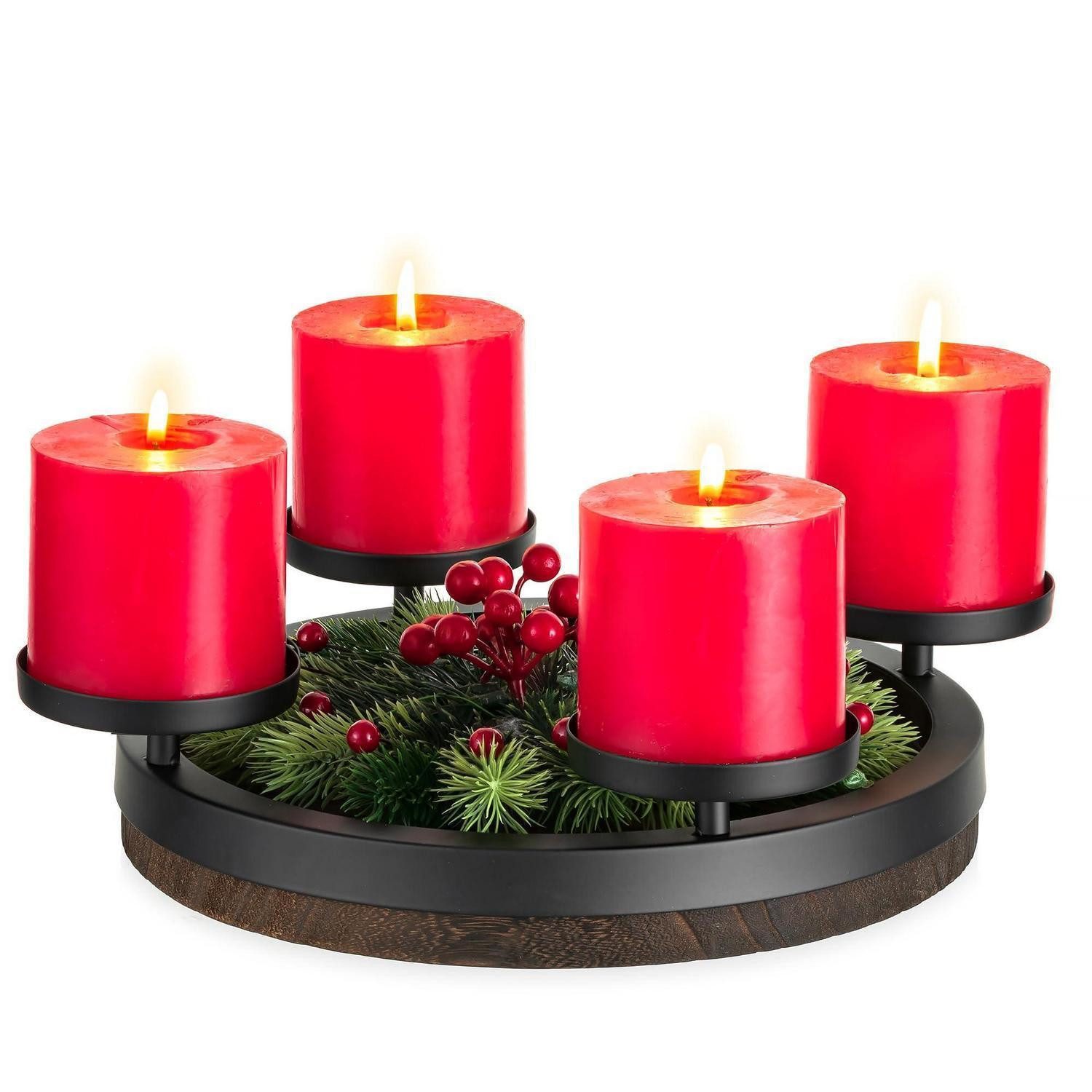 LuxusKollektion Adventskranz Adventskranz Holz Deko rund mit 4 Kerzenhaltern