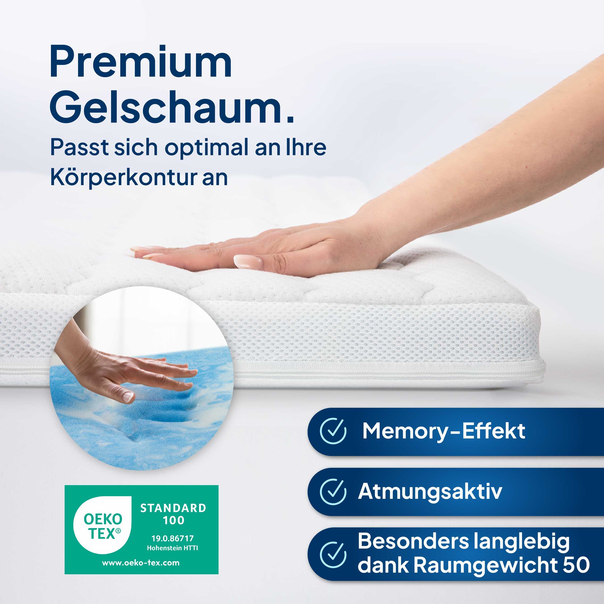 AM Qualitätsmatratzen, Topper Premium Gelschaum-Topper, Memory Foam, 6 cm hoch, 80x200 cm