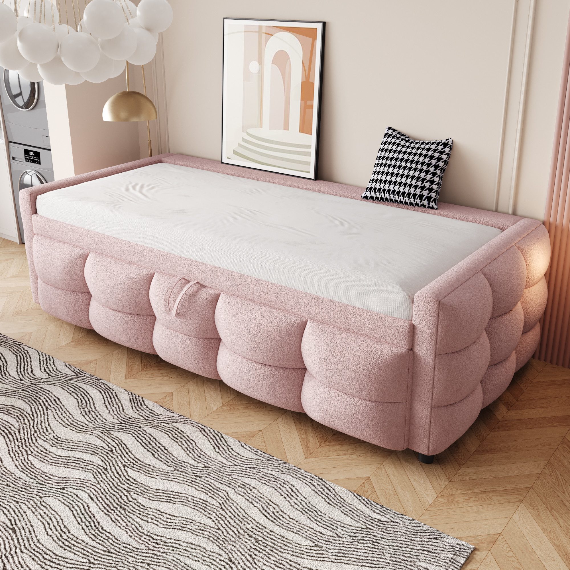 Flieks Daybett, Daybett Schlafsofa mit Ausziehbett 90/180x190cm Teddy-Samt Bezug