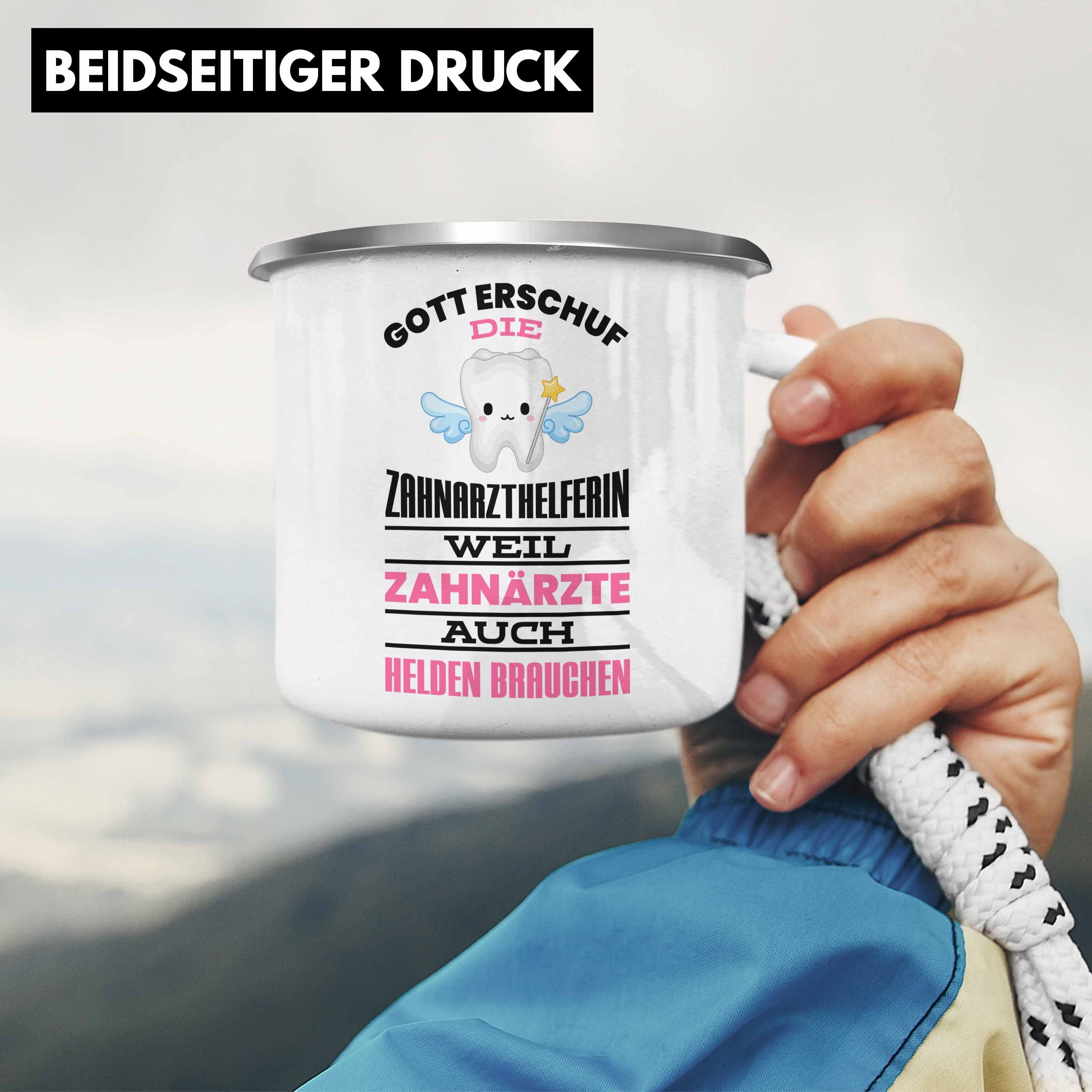 Emaille Tasse Zahnarzt Zahnmedizinische Silber Kollegin Thermotasse Trendation - Fachangestellte Geschenk Damen Geschenkidee Lustig Trendation Zahnarzthelferin