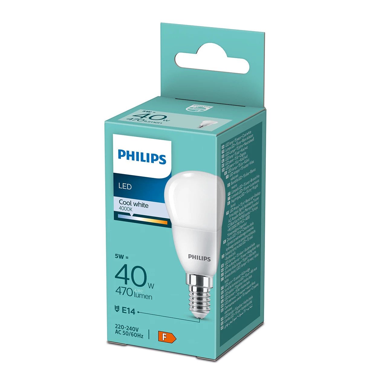 Philips LED-Leuchtmittel Philips LED E14 P45 Tropfenform 5W = 40W 470lm 230V Kaltweiß 4000K, E14, Kaltweiß, Tropfenform